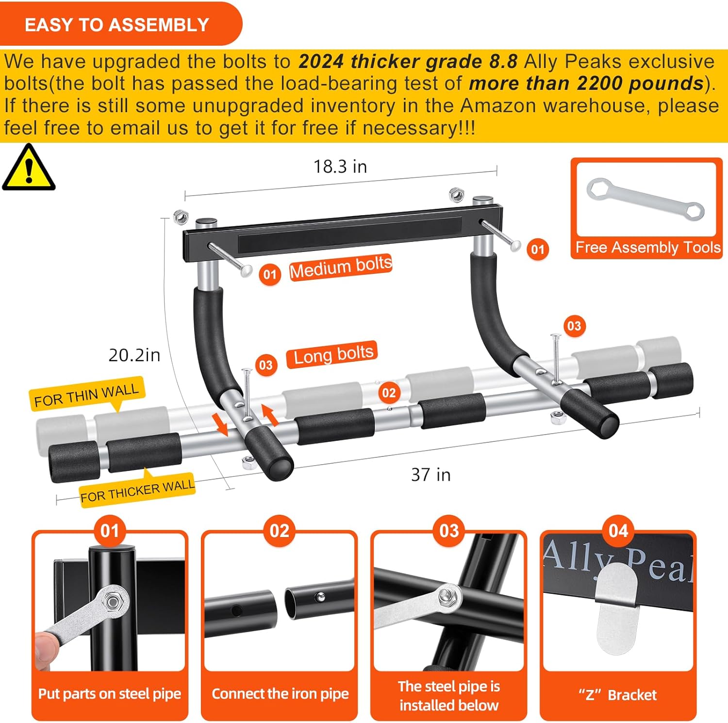 Ally Peaks Pull Up Bar for Doorway | Thickened Steel Max Limit 440 lbs Upper Body Fitness Workout Bar| Multi-Grip Strength for Doorway | Indoor Chin-Up Bar Fitness Trainer for Home Gym Portable - Image 7
