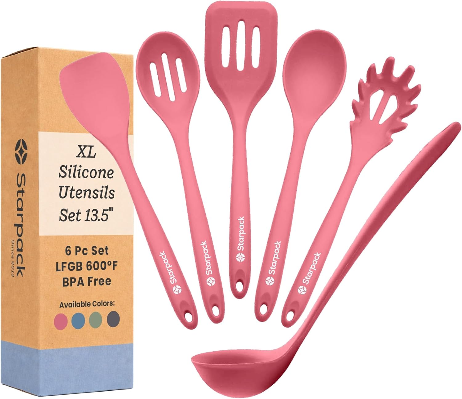 Starpack 'Like a Boss' XL Premium Silicone Cooking Utensils Set (6 Pcs) 13" - Heat Resistant Kitchen Utensils 600°F - Non-Stick Silicone Utensil Set - Large Kitchen Utensils Set for Cooking & Serving