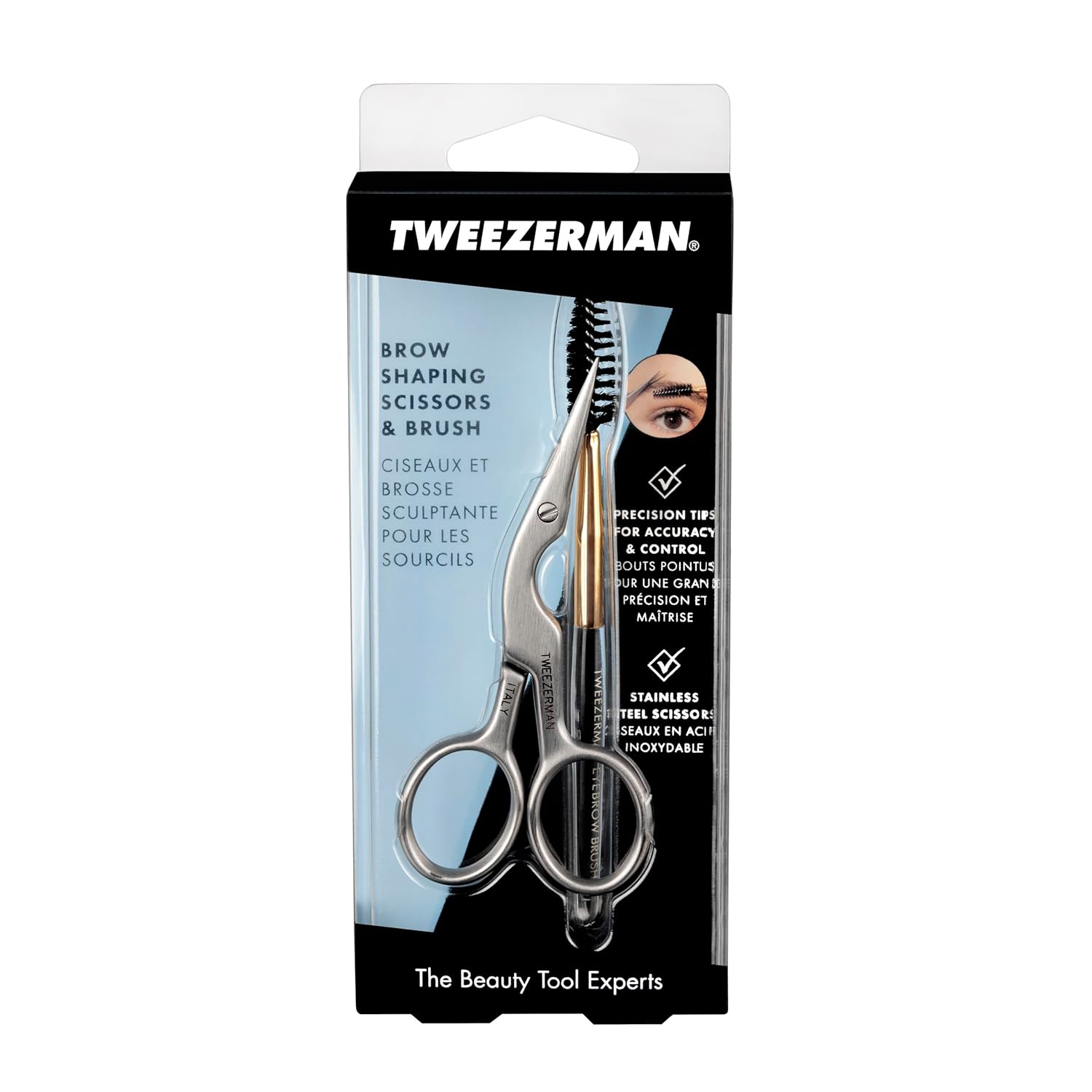 Tweezerman Stainless Steel Eyebrow Shaping Scissors & Brush - Eyebrow Trimming Set for Women and Men - Image 8