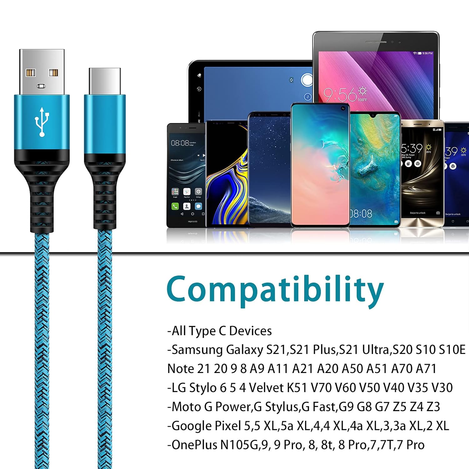 C Charger Cord Fast Charging USB Type C Cable Android Charger Cables 6FT 2Pack for Samsung Galaxy S26 S25 S24 S23 S22 S21 S20 Ultra S20+ Note 20 10 S10 S9 Plus A12 A11 A52 Google Pixel 6 5 4 4a 3a XL - Image 7