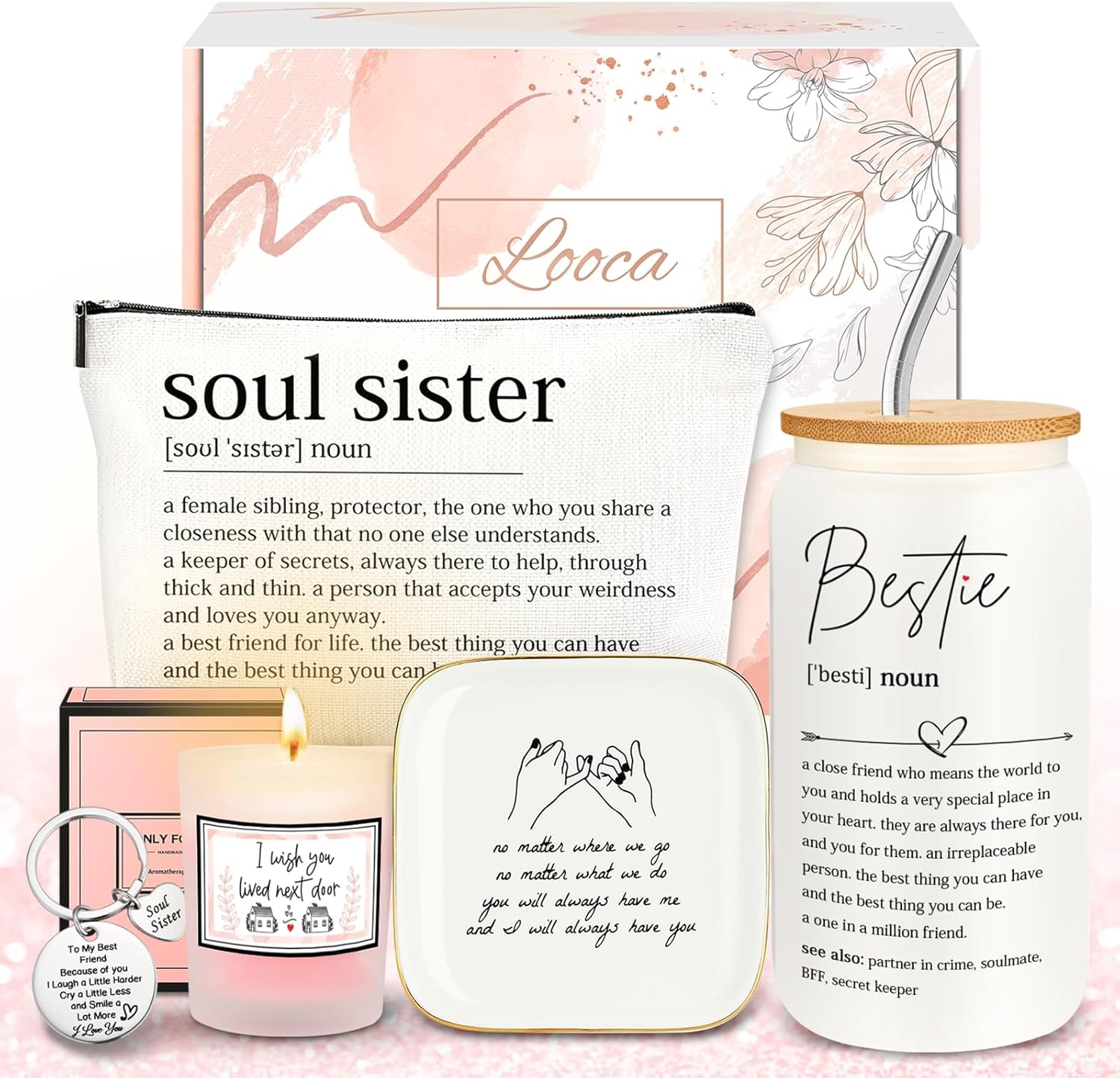 Best Friend Birthday Gifts for Women Friendship Gifts for Women Bestfriend Birthday Gift for Best Friend Woman Bestfriend Gift Ideas with Cup Bag Candle Keychain for Soul Sister Bestie BFF
