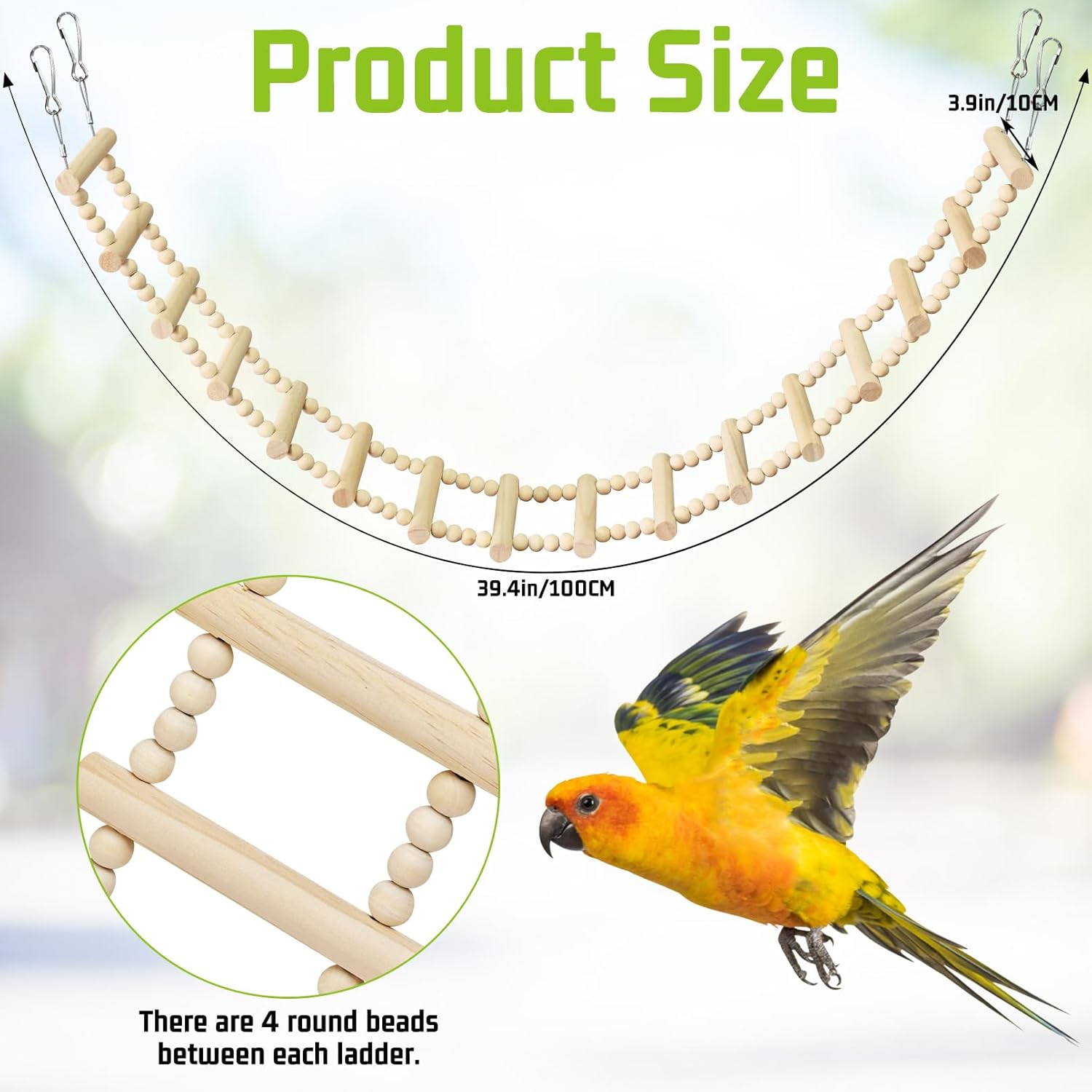 BNOSDM Long Bird Ladder Bridge 39.4 in Wooden Parakeet Climbing & Swing Toys Bird Cage Accessories for Budgies, Cockatiels, Conures, Lovebirds, Canaries (16-Steps) - Image 2