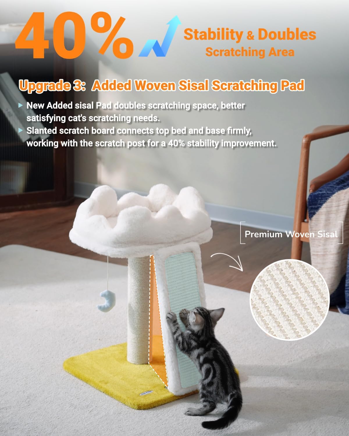 Happi N Pets New Cloud Cat Tree Tower, Cat Scratching Post with Bed, Small Cat Tree, Compact Cat Tower with Scratching Pad & Cloud Soft Perch & Cute Toys, Extra Toy, Bonus Catnip - Image 5