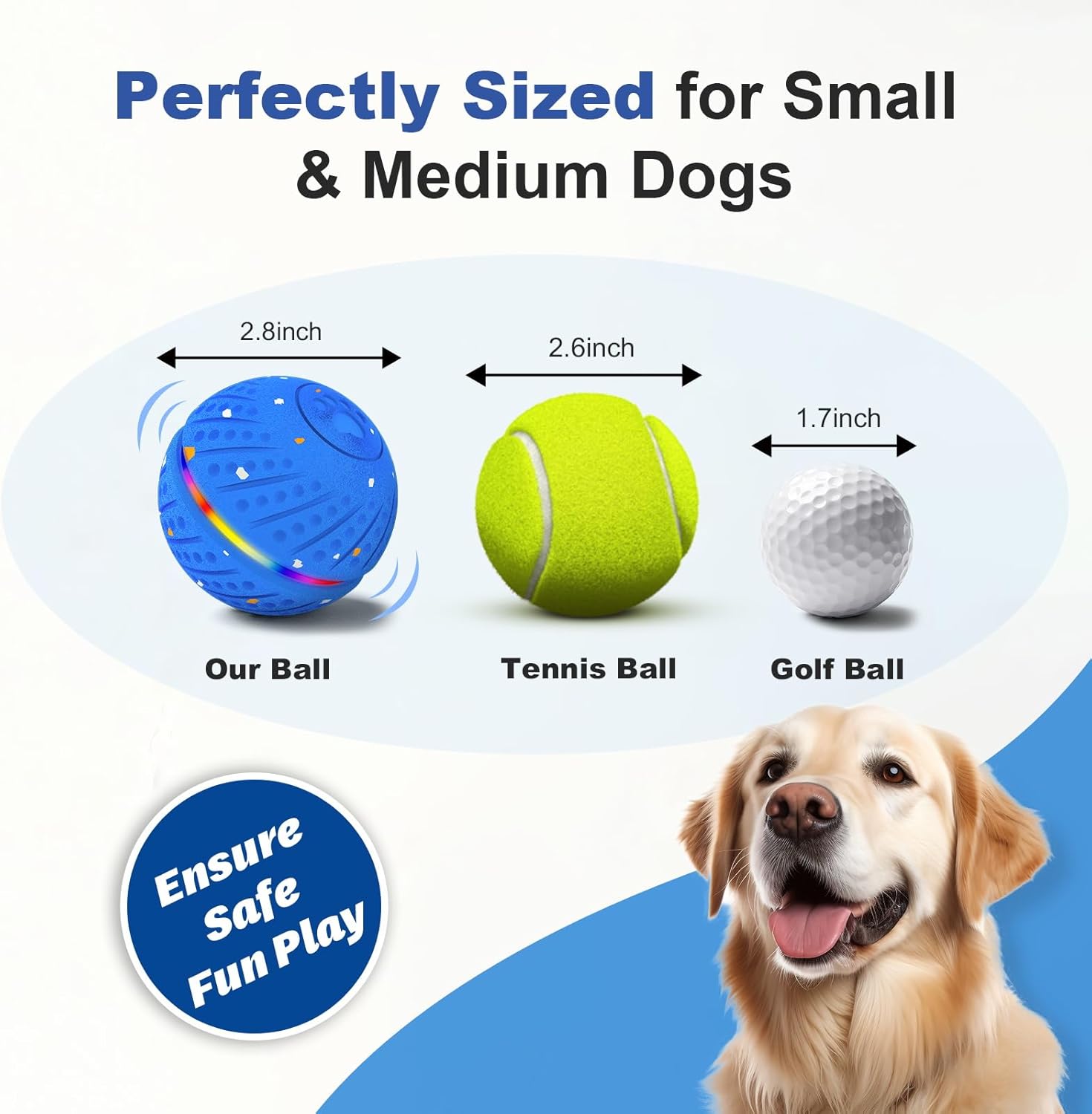Smart Dog Ball Toy, Moving Bouncing Dog Ball with Colorful Lights, E-TPU Material, 3 Play Modes Automatic Rolling Dogs Toy for Small Medium Dogs(Blue) - Image 7