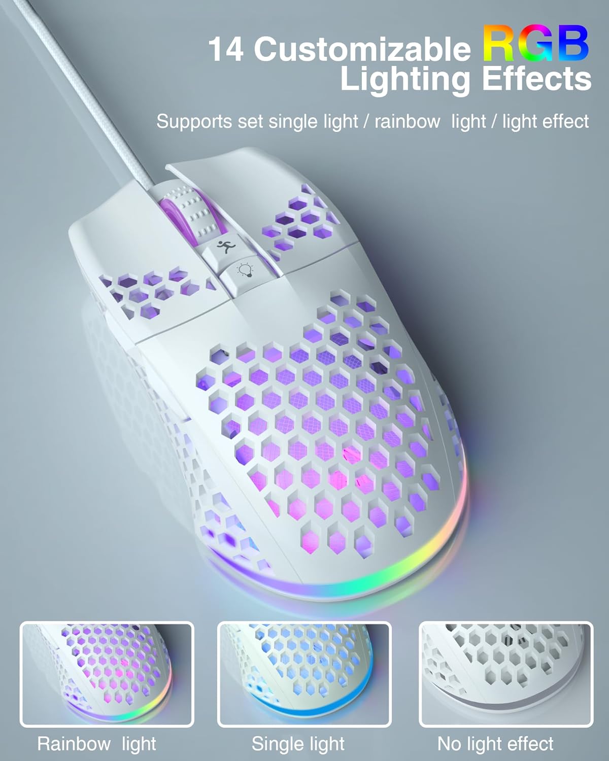 SOLAKAKA SM900 Gaming Mouse Wired with RGB,Adjustable 12800 DPI Wired Gaming Mouse with Side Buttons,Computer Mouse for Laptop/PC,White - Image 4