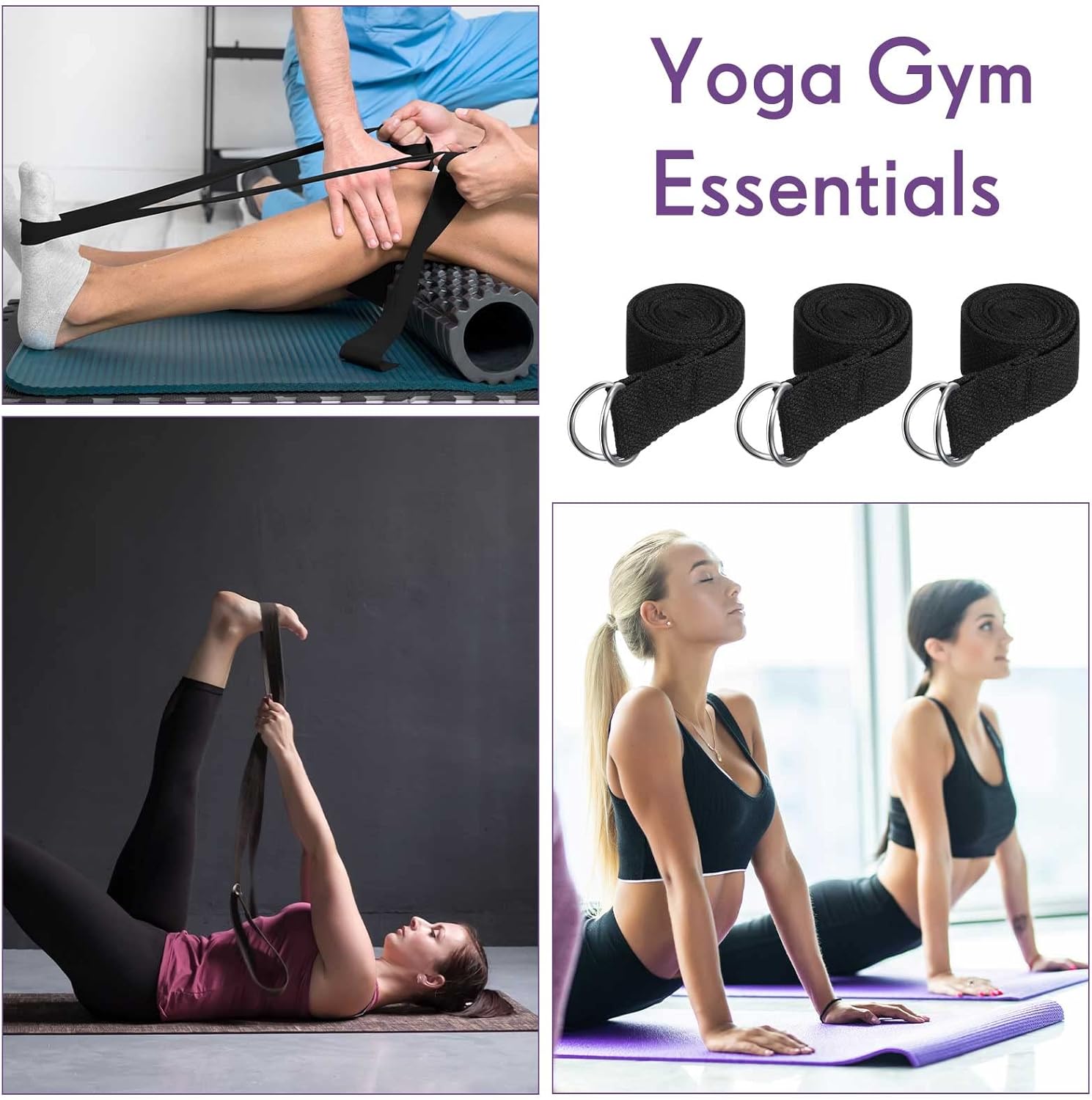 Jerify Yoga Strap for Stretching Bulk 6ft Exercise Stretch Band with Metal D Ring Adjustable Pilates Non Elastic Yoga Belt for Women Men Physical Fitness Gym Workout Dance - Image 3