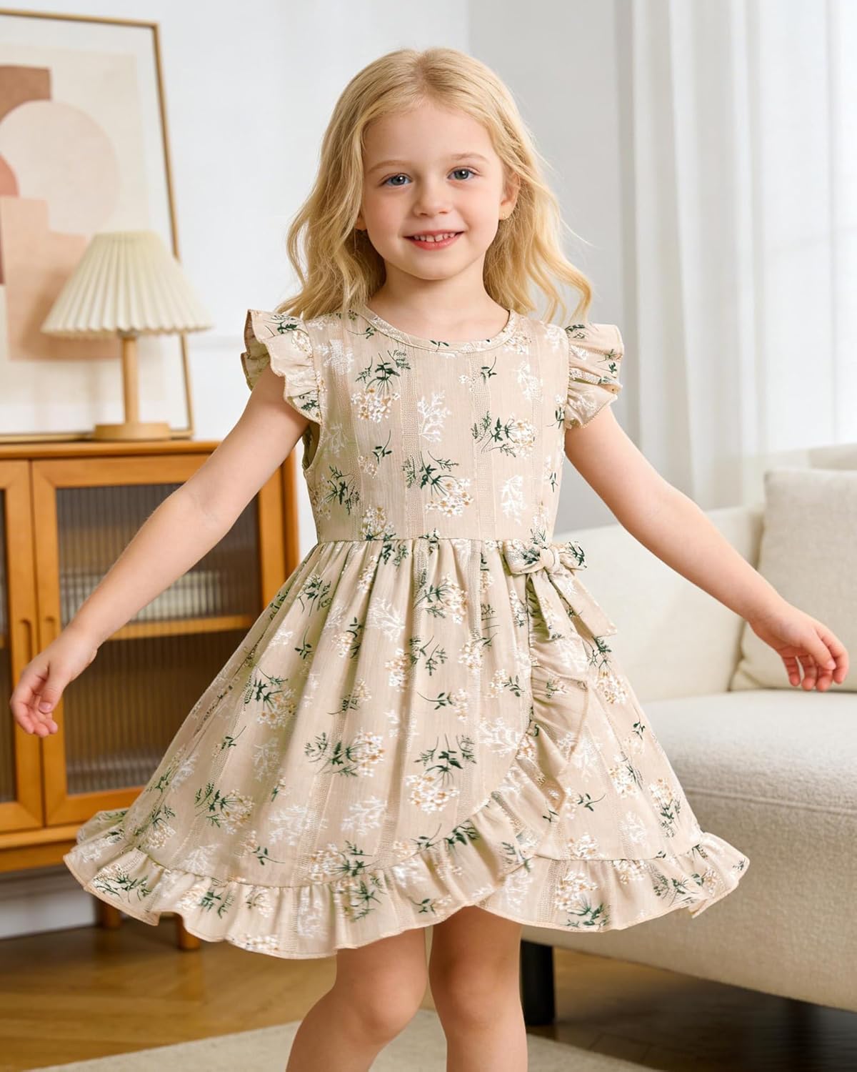 YALLET Toddler Baby Girl Dress Flutter Sleeves Kids Casual Dresses Ruffled Hem Cute Print Girl Summer Outfit for Beach Party - Image 4