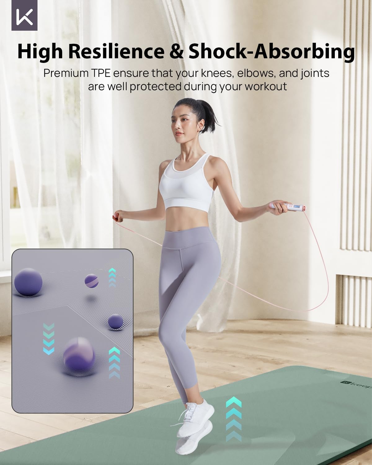 KEEP Yoga Mat - Premium 7mm Thick Exercise Mat, Anti-Tear 32'' Extra Wide Fitness Mat with Strap for Men & Women, Non Slip Pilates Mat for Home Yoga, Pilates, Gym, Stretching, Floor & Fitness Workouts - Image 5