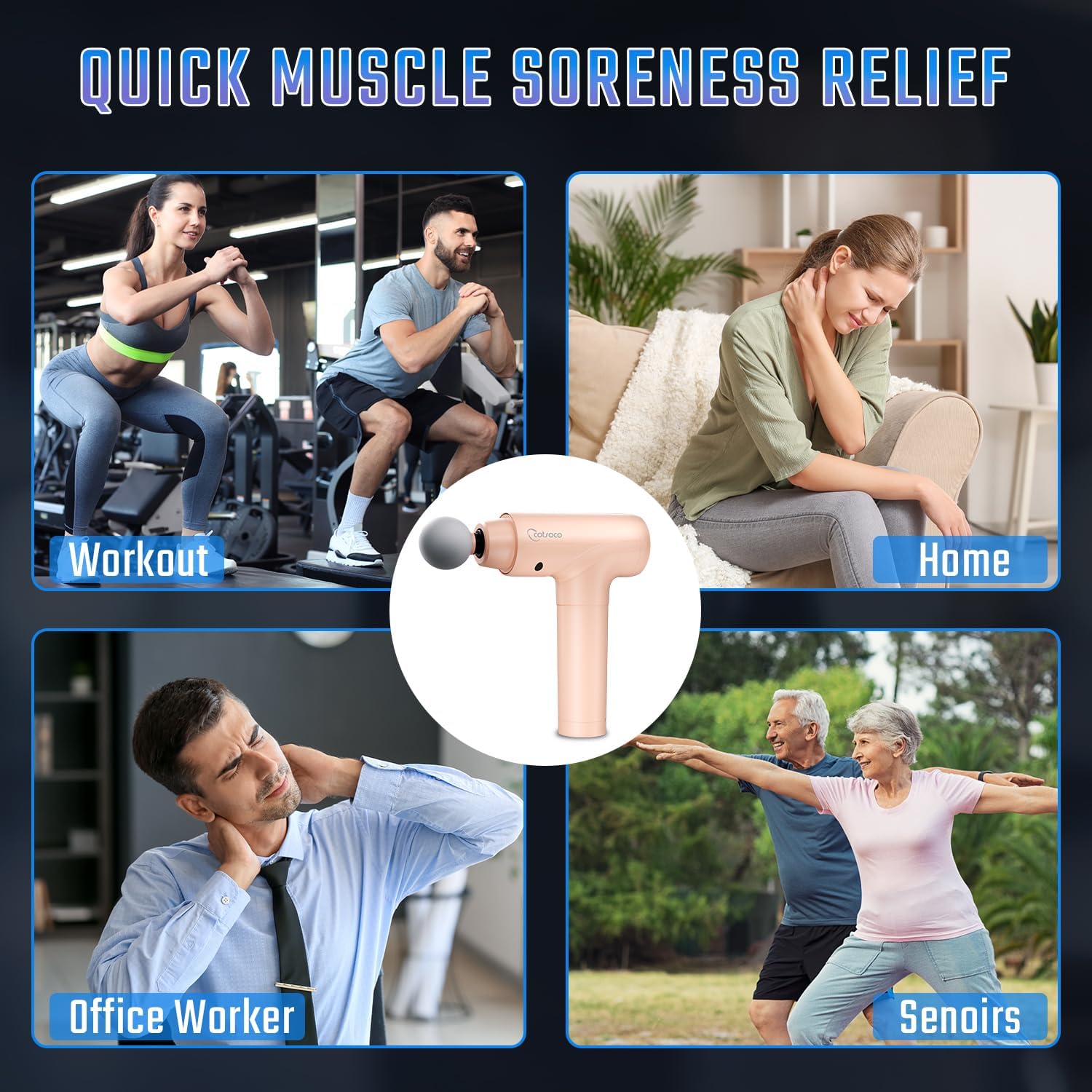 cotsoco Massage Gun Deep Tissue, Muscle Massage Gun with 9 Attachment Heads 20 Speeds & Silent Brushless Motor for Pain Relief, Handheld Percussion Back Massager Gun for Athletes(Pink) - Image 6