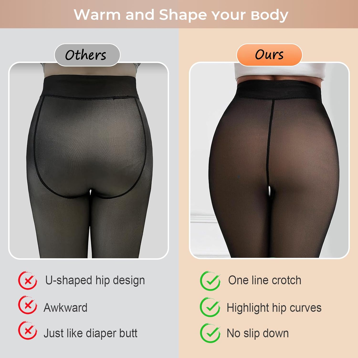One-Seam Warm Fleece Lined Tights Women Fake Translucent Pantyhose High Waist Thermal Leggings Sheer Winter Tights - Image 2