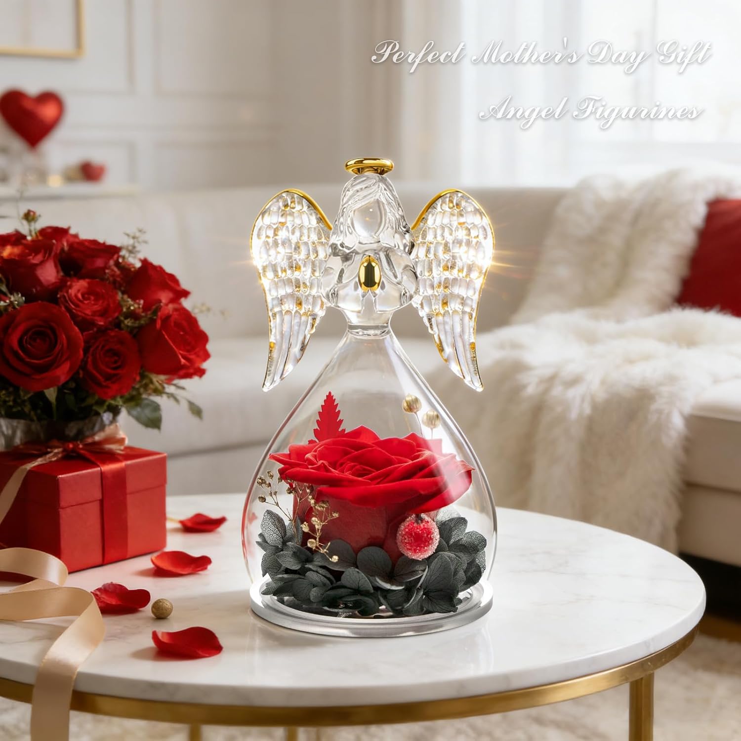 Sunia Gifts for Mom Birthday Gifts for Women, Mothers Day Preserved Real Roses in Glass Angel Figurine Forever Flowers for Delivery Prime, Flores Eternas Presents for Grandma Wife Daughter Sister - Image 2