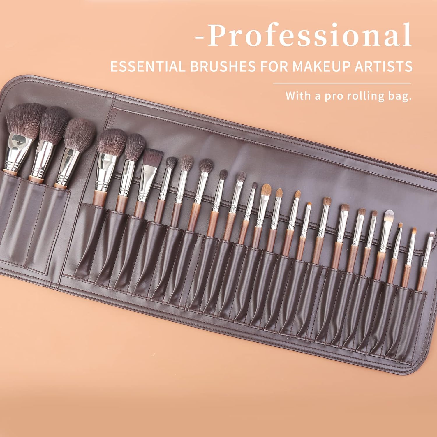 Deluxe Natural Goat Hair Makeup Brush Set with Case, 24 Cosmetic Brushes Makeup Set, Wooden Natural Makeup Brushes, Natural Bristle Makeup Brush, Natural Hair Makeup Brushes Set Professional. - Image 4