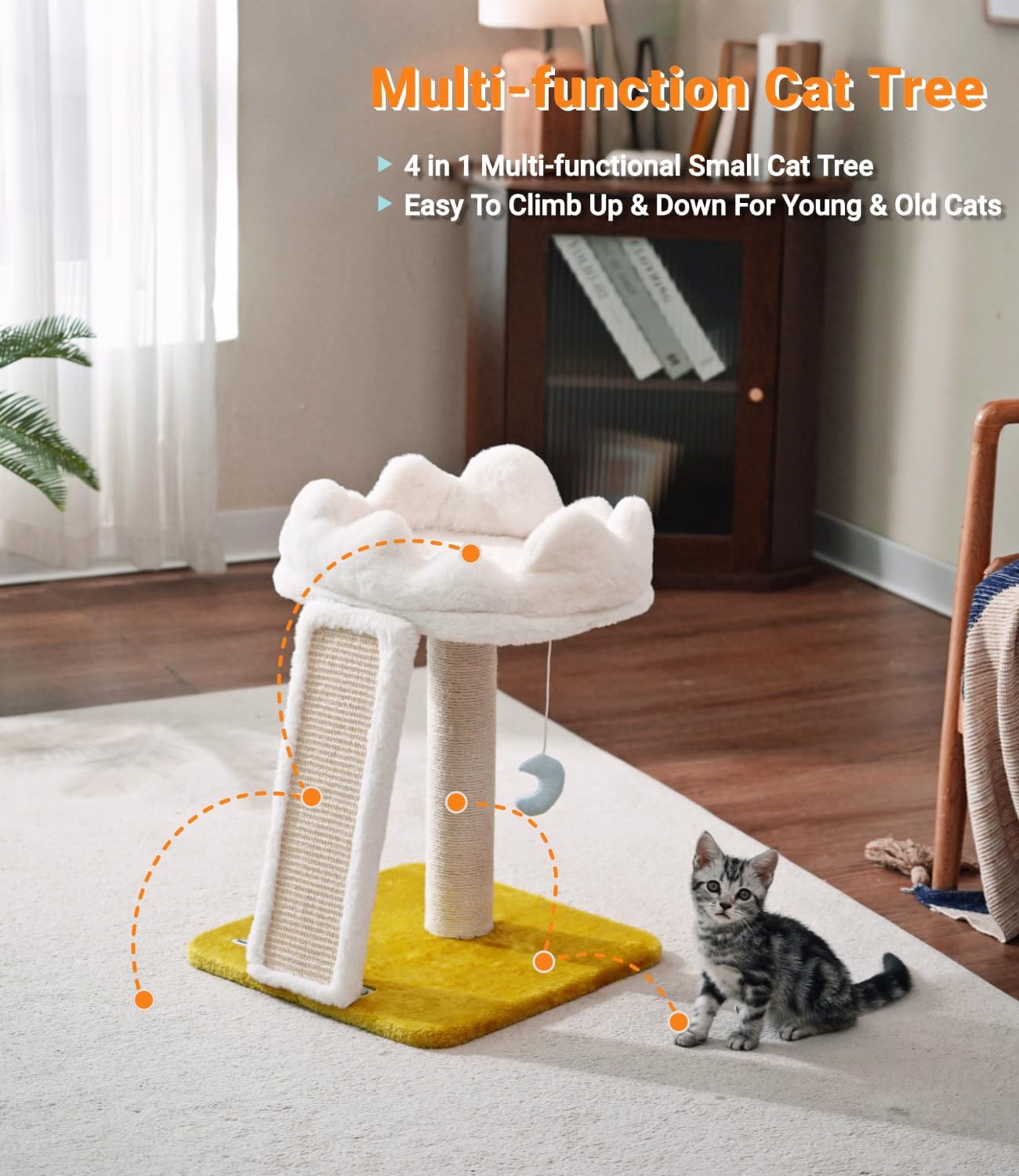 Happi N Pets New Cloud Cat Tree Tower, Cat Scratching Post with Bed, Small Cat Tree, Compact Cat Tower with Scratching Pad & Cloud Soft Perch & Cute Toys, Extra Toy, Bonus Catnip - Image 2