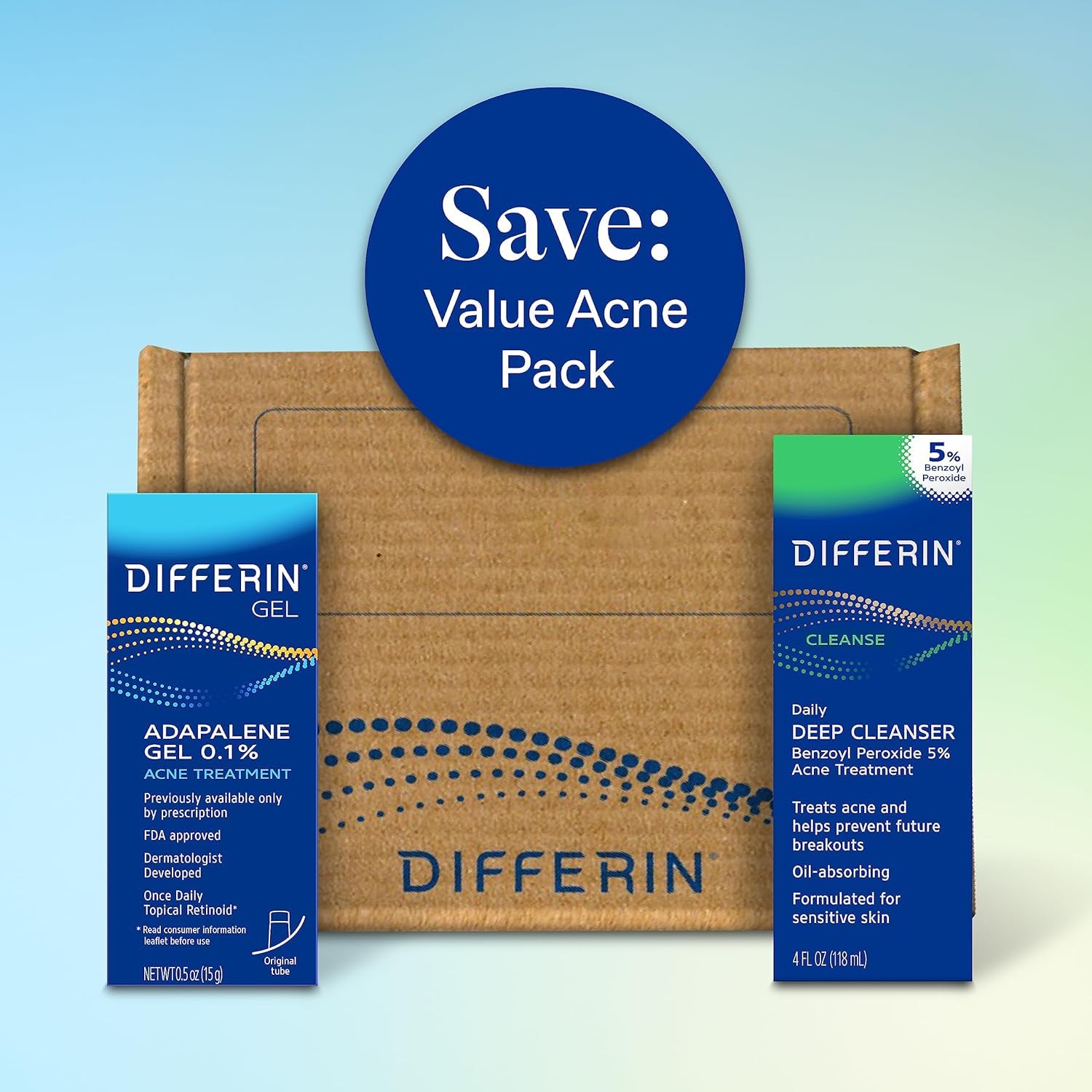 Differin Acne Skin Care Kit, Differin Gel Retinoid Acne Treatment for Face with 0.1% Adapalene & 5% Benzoyl Peroxide Face Wash & Body Wash, Designed for Pimple and Acne Prone Skin - Image 9