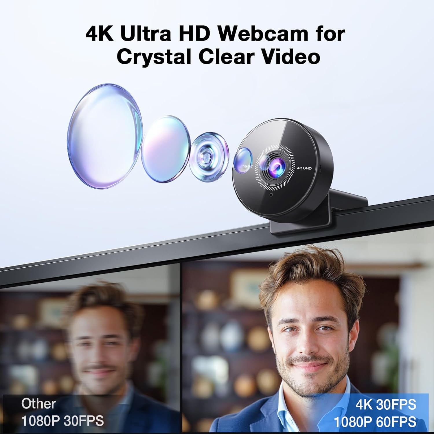 EMEET C950 4K Webcam for PC - PDAF Autofocus, USB Webcam with Microphone & Physical Privacy Cover, 1080P@60FPS, USB 2.0 Plug&Play, No Tripod Hole, Web Cam w/ 70°View for Meeting/Online Classes/Zoom - Image 2