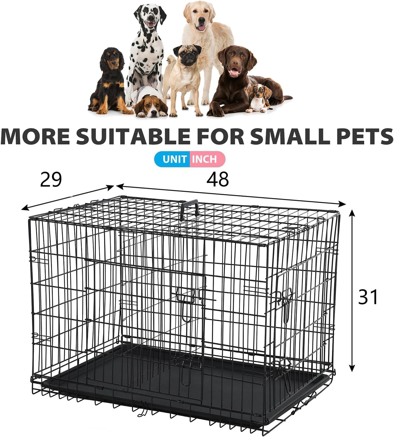 BestPet | Dog Crate | 48" | Black | Foldable Metal Kennel with Double Doors, Secure Slide-Bolt Latches, Leakproof Tray | Portable Dog Cage for Large Breeds | for Travel, Indoor & Outdoor Use - Image 7