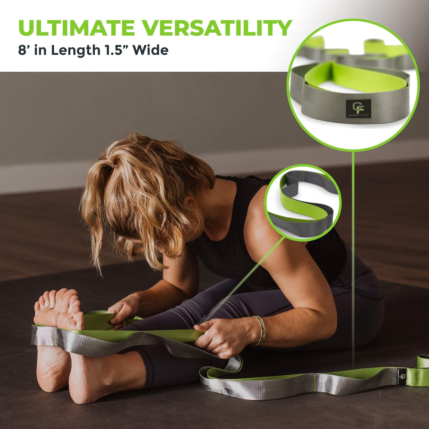 Gradient Fitness Stretching Strap for Physical Therapy, 12 Multi-Loop Stretch Strap 1.5" W x 8' L, Neoprene Handles, Physical Therapy Equipment, Yoga Straps for Stretching, Leg Stretcher. - Image 5