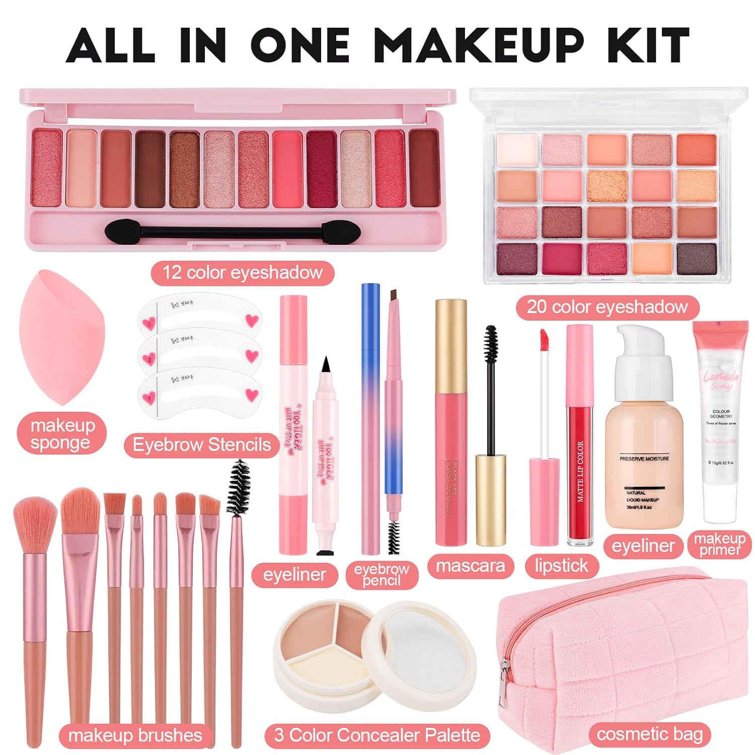 All In One Makeup Kit for Teen Girls Beginners with Foundation,Eyeshadow, Lipstick, Eyeliner, Mascara, Brushes, Bag, Travel Friendly MakeUp Gift Set, Birthday Gifts for Teen Girls, Graduation Gifts - Image 2