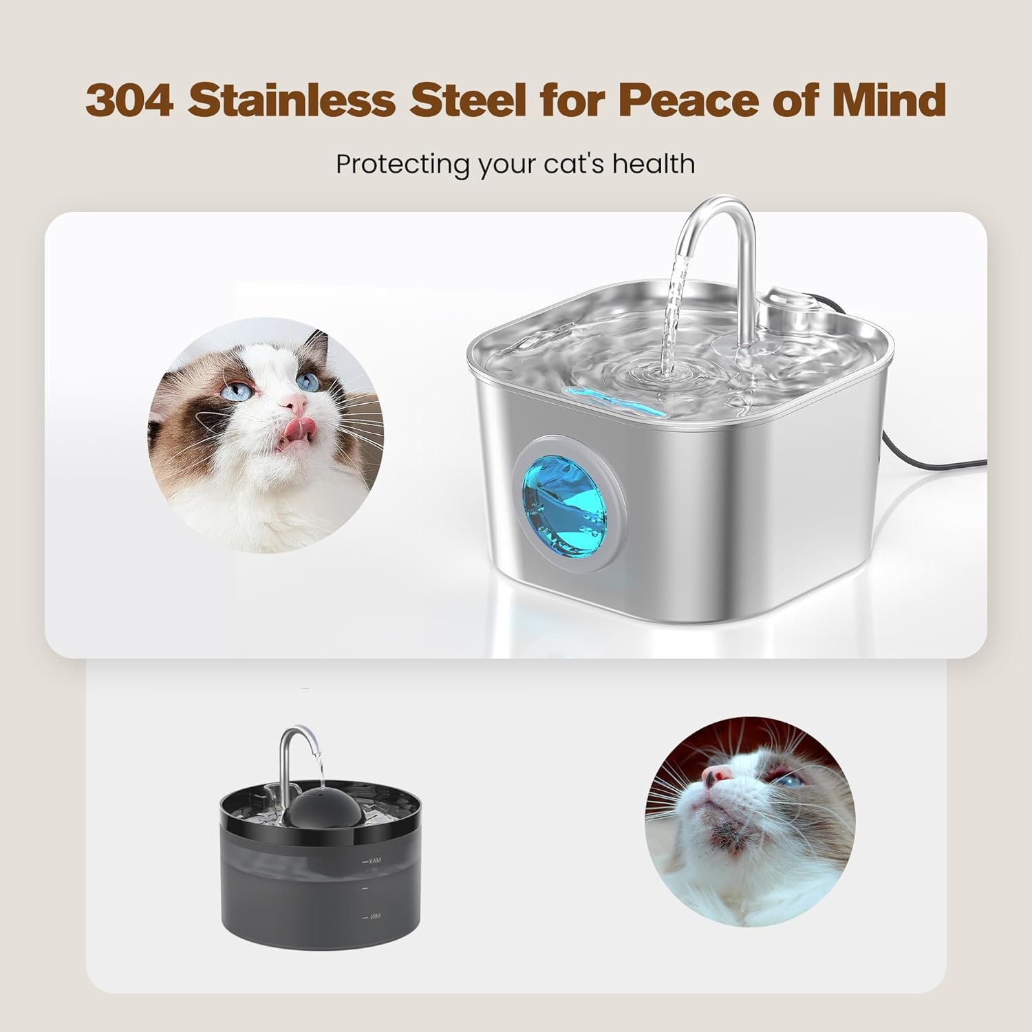 Cat Water Fountain Stainless Steel: Pet Fountains for Cats/Dog Indoor Automatic Waterer Bowls for Drinking Small Animal Water Dispenser Metal Pets Watering Faucet Bottle Auto Kitty Watering Supplies - Image 2