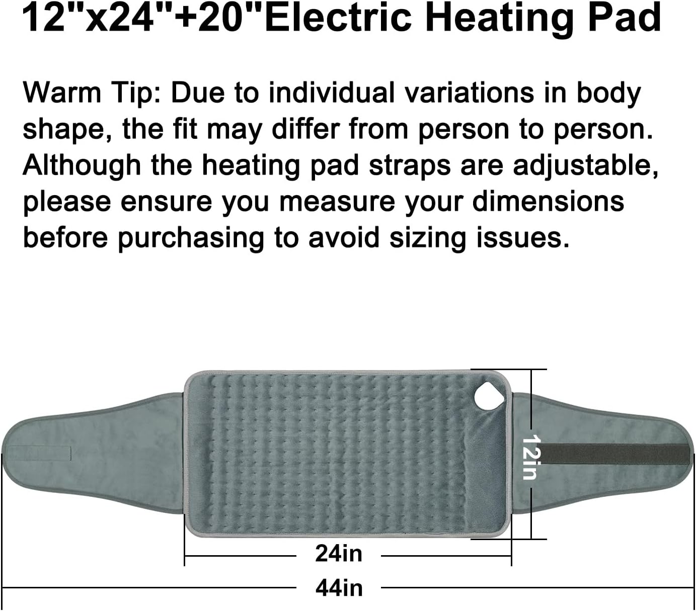 IGXHAVIZ Heating Pad for Back Pain Relief, Electric Heating Pad for Period Cramps Neck Shoulders with Belt, 4 Timer 6 Heat Setting & Auto Shut Off, 12"x24"+20" Large Moist Heat Pad for Mom,Dad - Image 9