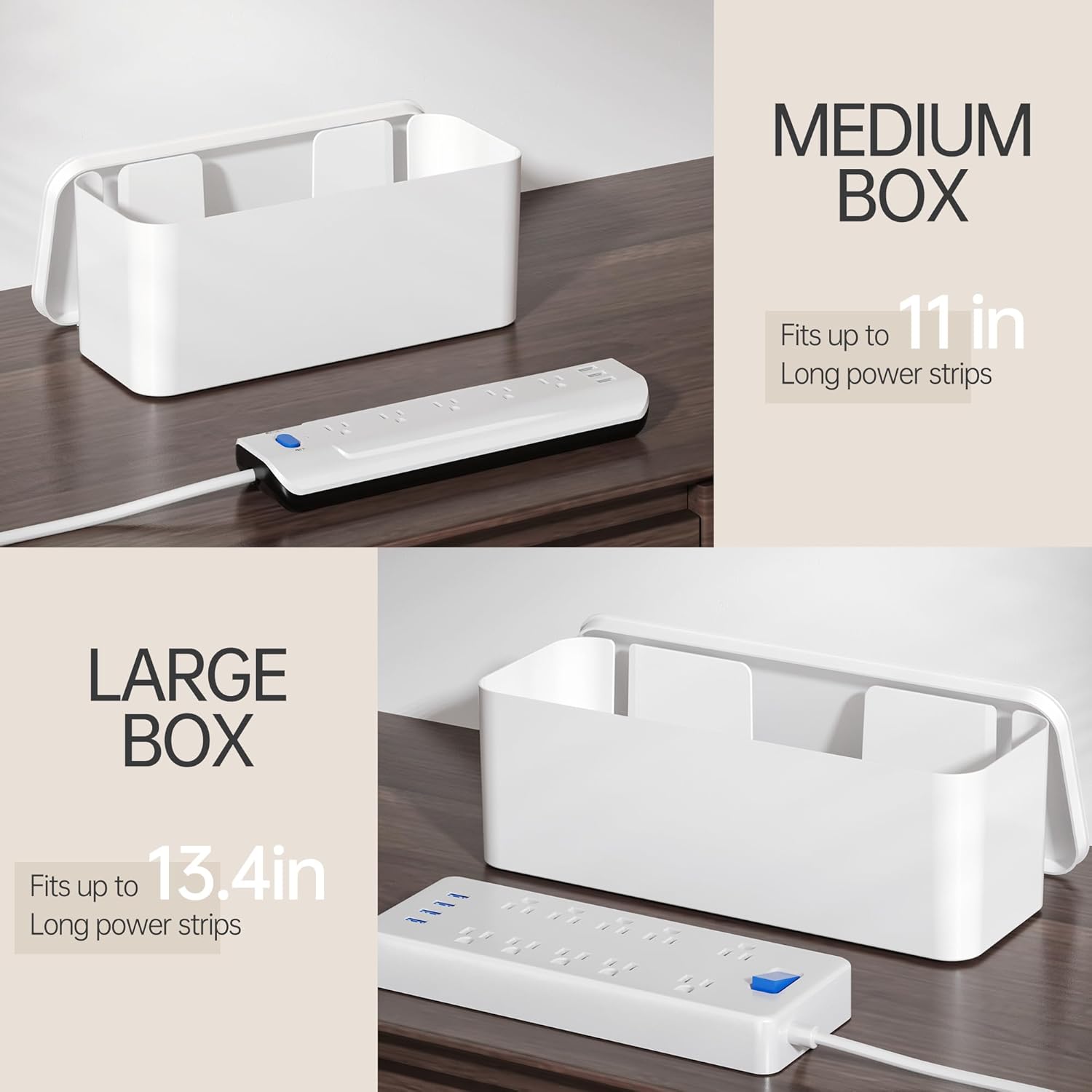 YECAYE 2 Pack Cable Management Box, Pet Friendly Cord Organizer Box for Home & Office, Child-Proof Cable and Power Strip Protector Box, Wire Hider and Cord Organizer for Desk, White - Image 6