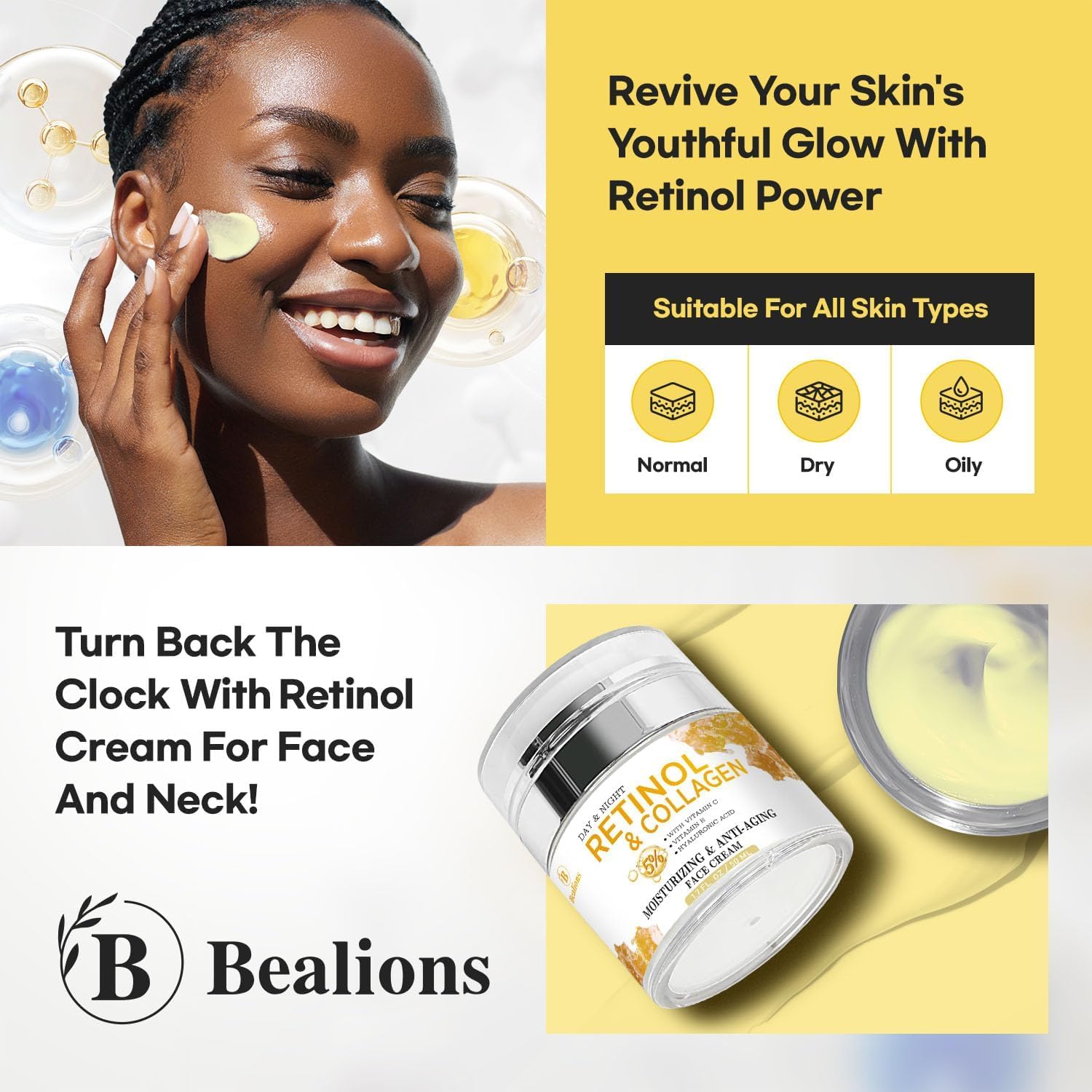 Retinol Cream for Face Anti Aging: Wrinkle Cream for Face Neck with Collagen Hyaluronic Acid - Night Moisturizer for Men Women - Facial Skin Care Gift for Mom Dad Sister (1.7 Fl Oz (Pack of 1)) - Image 3