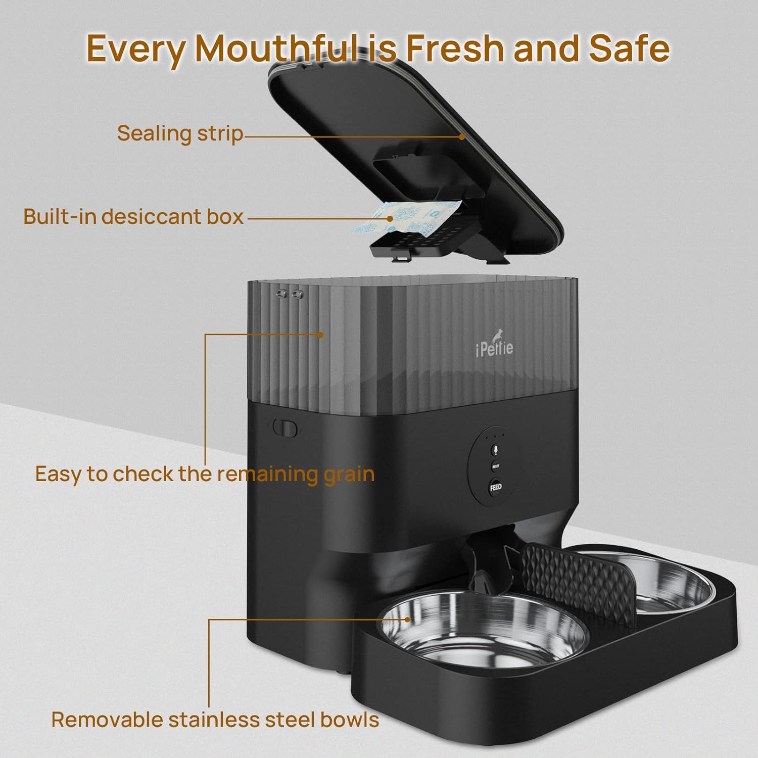 iPettie Automatic WiFi Pet Feeder for 2 Pets, 5L Capacity, 1-10 Meals Per Day, Adjustable Bowl Height, Smart Dog Cat Feeder with 2 Stainless Steel Bowls, 2.4G WiFi App Control for Cats and Small Dogs - Image 6