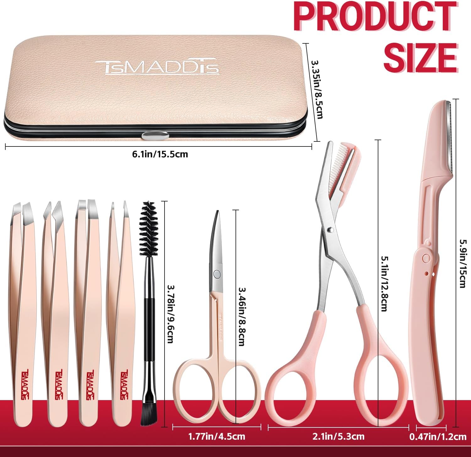 TsMADDTs Tweezers for Women Facial Hair, 8 in 1 Eyebrow Kit with Tweezers, Eyebrow Trimmer Scissors, Razor, Brush with Travel Bag, Hair Plucking Daily Beauty Tools - Image 2