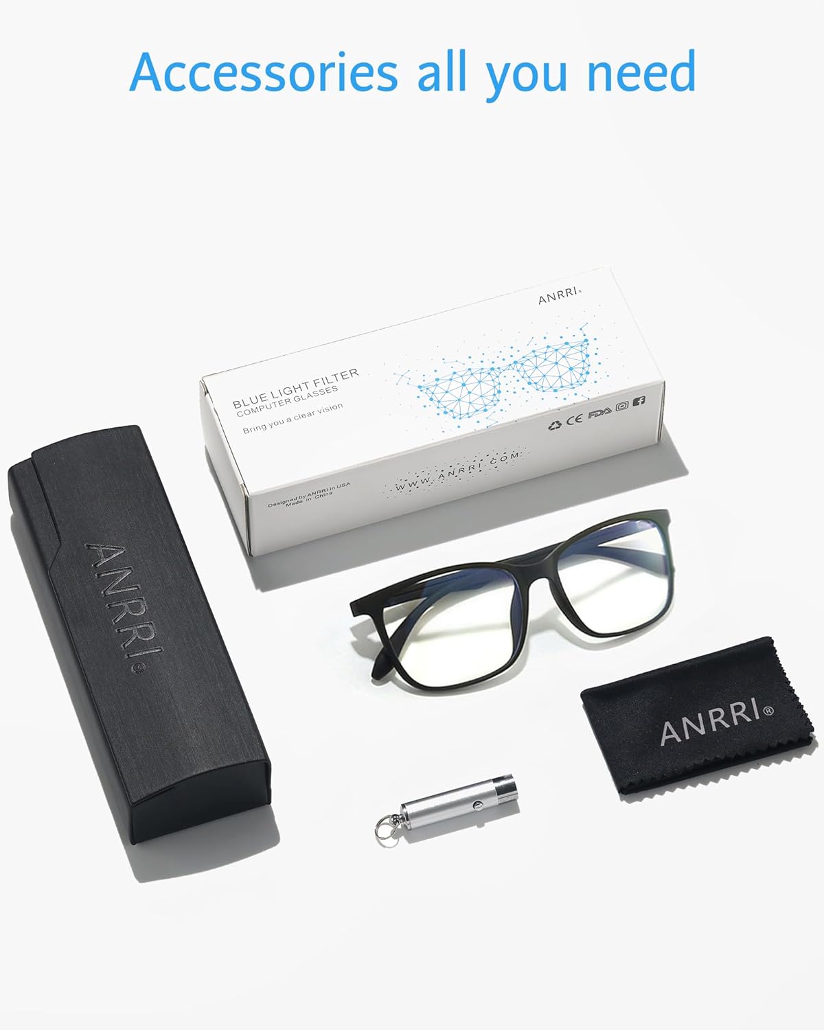 ANRRI Blue Light Blocking Glasses, Anti Eyestrain Lens Lightweight Frame Eyeglasses, Black, Men/Women - Image 6