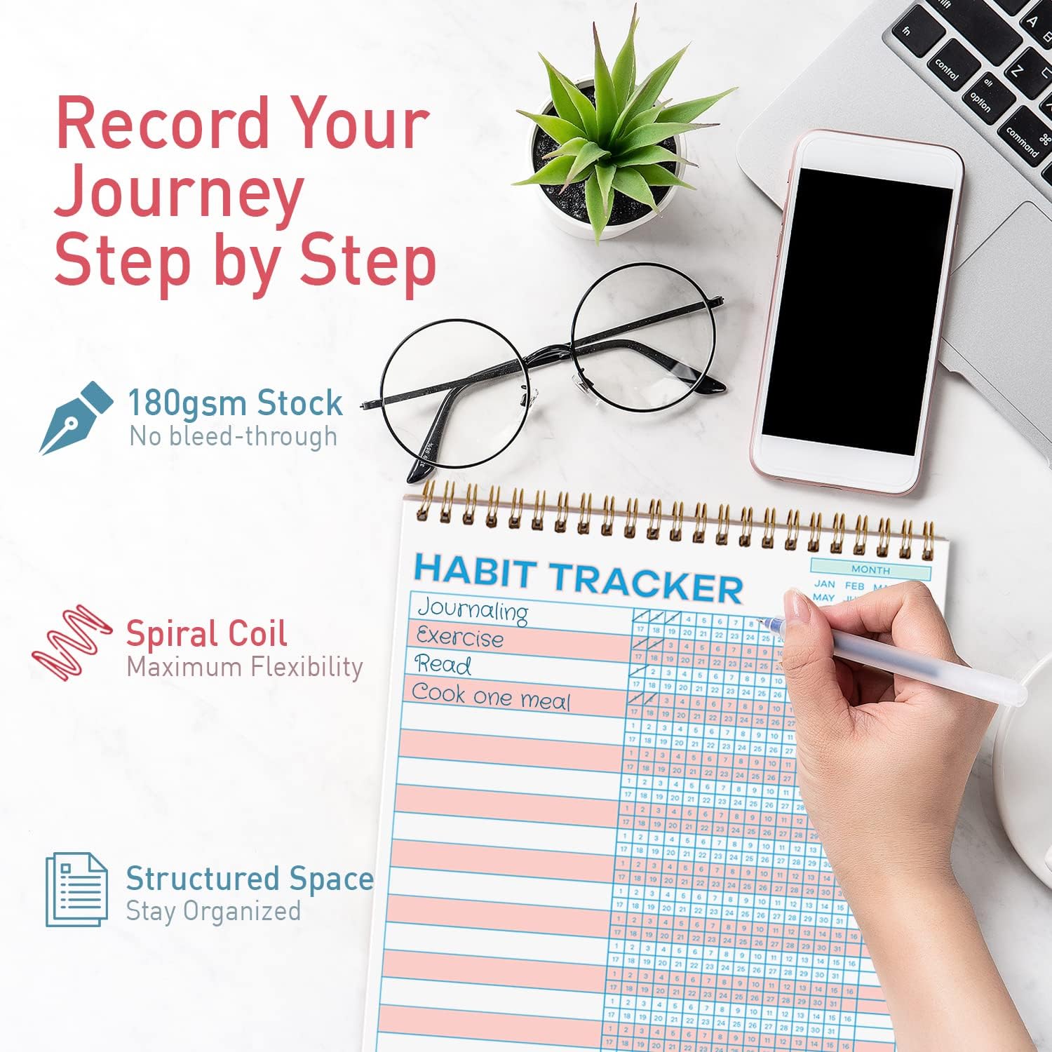 S&O Striped Habit Tracker Calendar - 24 Month Daily task Journal - Undated Routine Planner with Personalized Goal Chart for Health, Fitness & Finance - Weekly Chore Chart for Adults - Image 3