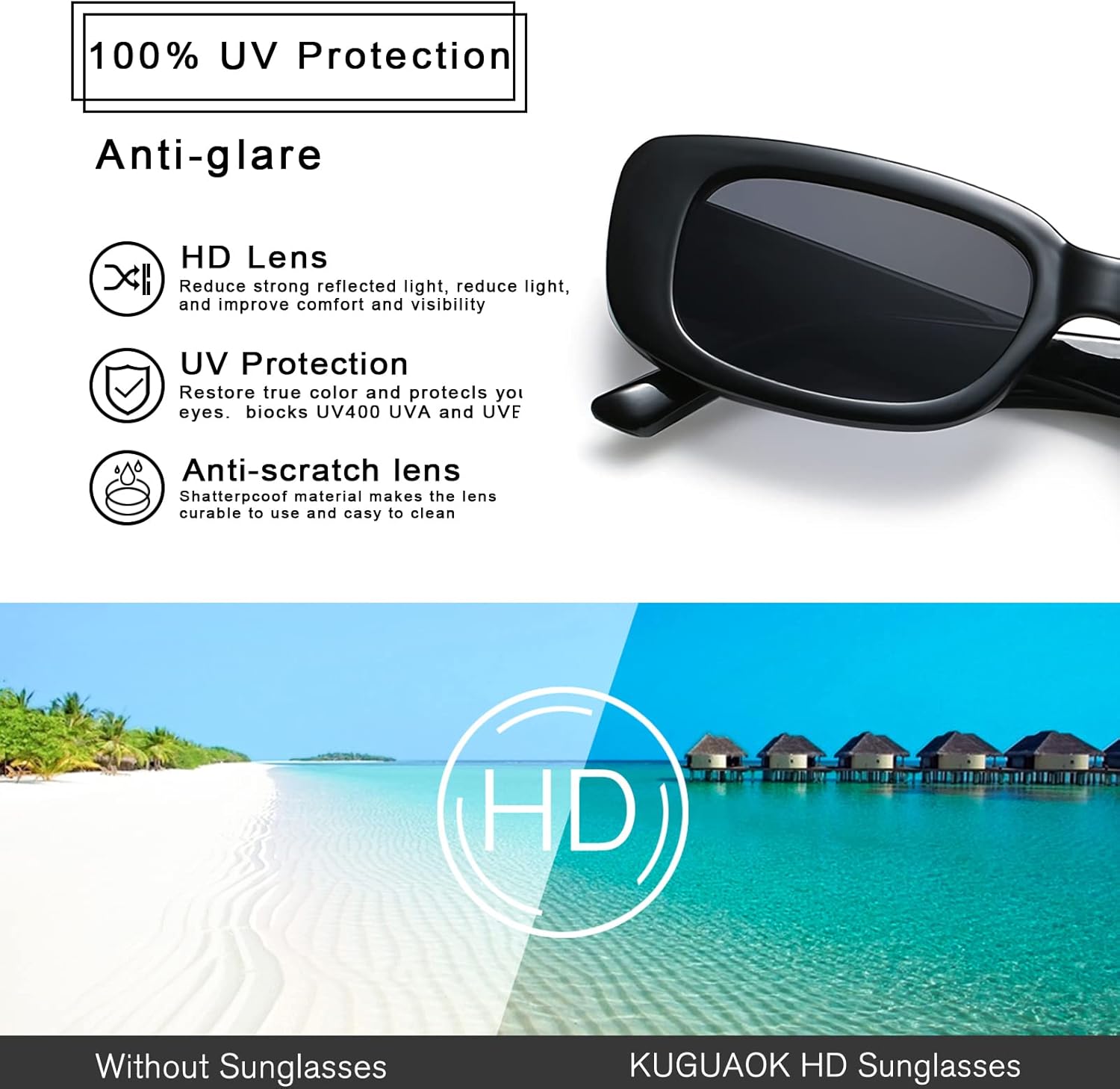 KUGUAOK Retro Rectangle Sunglasses Women and Men Vintage Small Square Sun Glasses UV Protection Glasse - Image 4