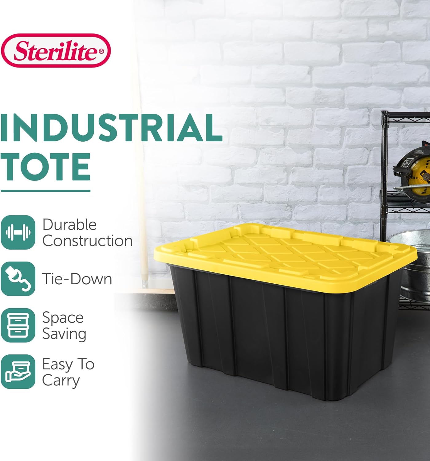 Sterilite 12-Pack Industrial Tote, Plastic Storage Container Bins with Lids, 27 Gallon - Heavy-Duty Organizing Containers for Closet, Bathroom, and Office - Image 3