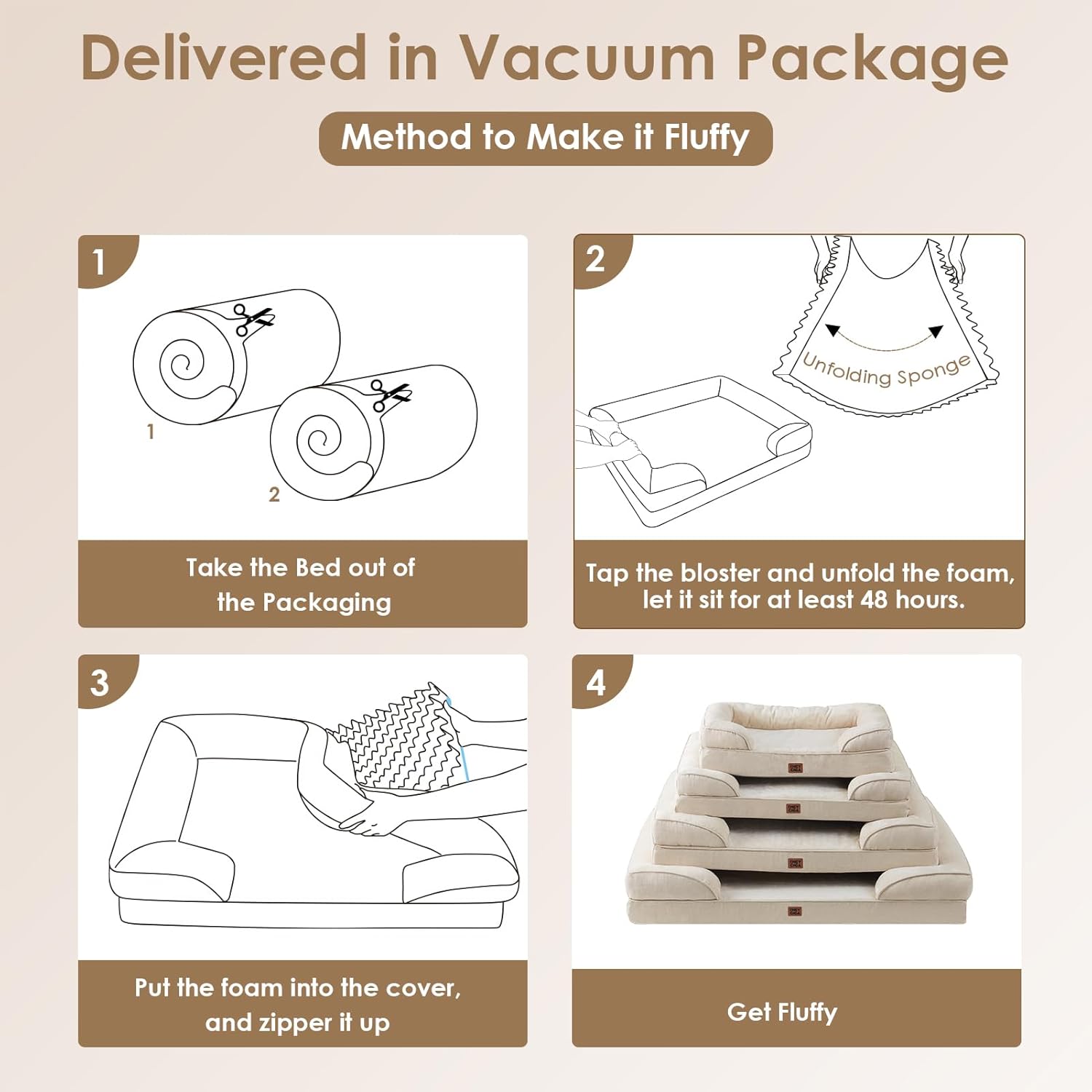EHEYCIGA Orthopedic Dog Beds for Extra Large Dogs, Waterproof Memory Foam XL Pet Bed with Sides, Non-Slip Bottom and Egg-Crate Foam Big Dog Couch Bed with Washable Removable Cover, Beige - Image 7