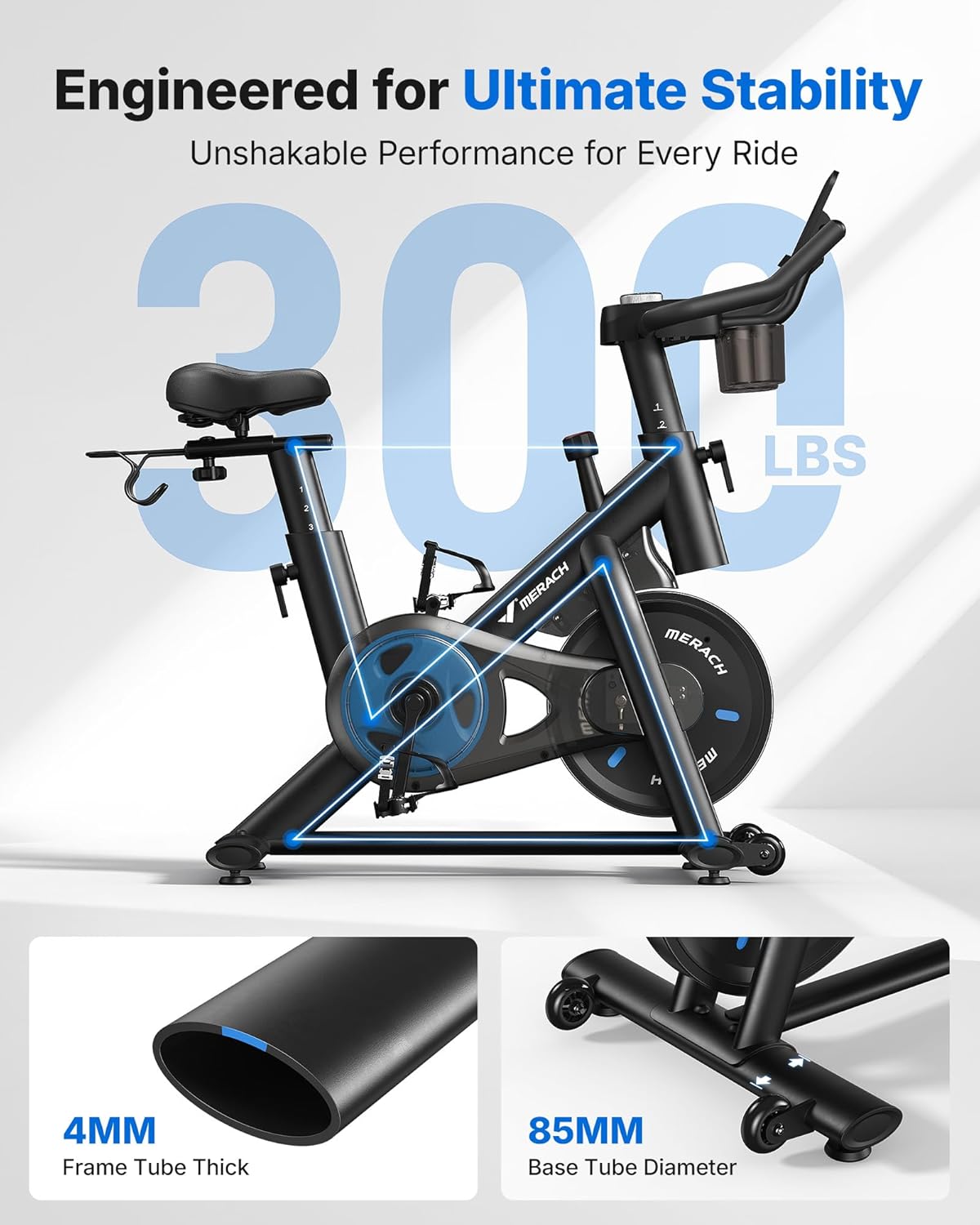 MERACH Exercise Bike, Brake Pad Stationary Bike with Exclusive App, Low Noise Indoor Cycling Bike with 300lbs Weight Capacity, Tablet Mount and Fitness Courses for Weight Loss - Image 4