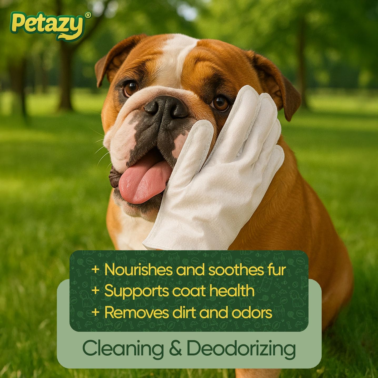 Petazy Pet Glove Wipes for Dogs & Cats – Hypoallergenic Thick Cleaning Gloves with Aloe & Coconut Oil for Paws, Face, Ears & Butt, Instant No Rinse Grooming Wipes to Deodorize and Hydrate, 25 Pack - Image 2