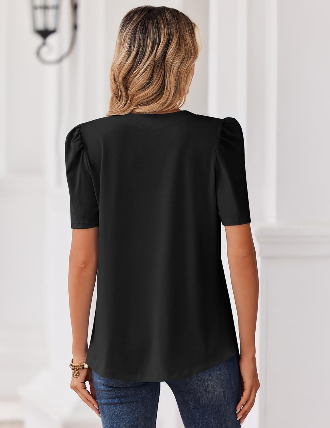 Zeagoo Women Blouses Puff Short Sleeve Tops V Neck Dressy Casual Spring Shirts Boho Floral Cute Clothes 2026 - Image 5