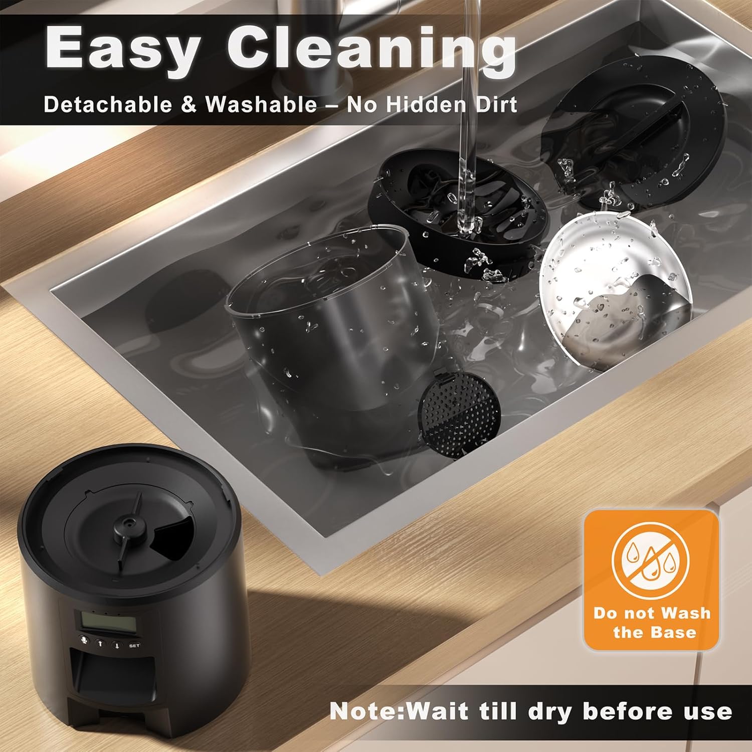 Automated Cat Feeder,Clear 4.2L Dry Food Dispenser with Single Bowl,Programmable Timed Pet Feeder for Up to 6 Daily Meals,10-Second Voice Message & Dual Power Backup (Black, 4.2L Press Version) - Image 8