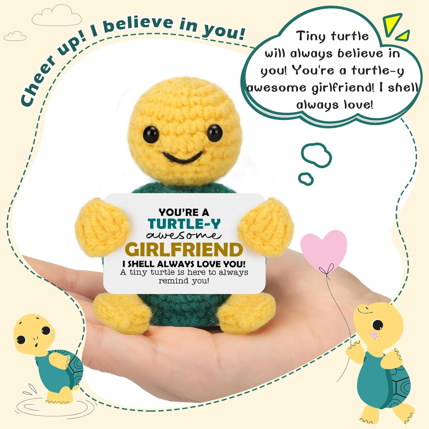 Funny Turtle Girlfriend Love Gifts, Birthday Anniversary Wedding Gift for Girlfriend Her from Boyfriend, to My Love Romantic Gift for Girlfriends Present Small Cute Handmade Crochet Decor - Image 3