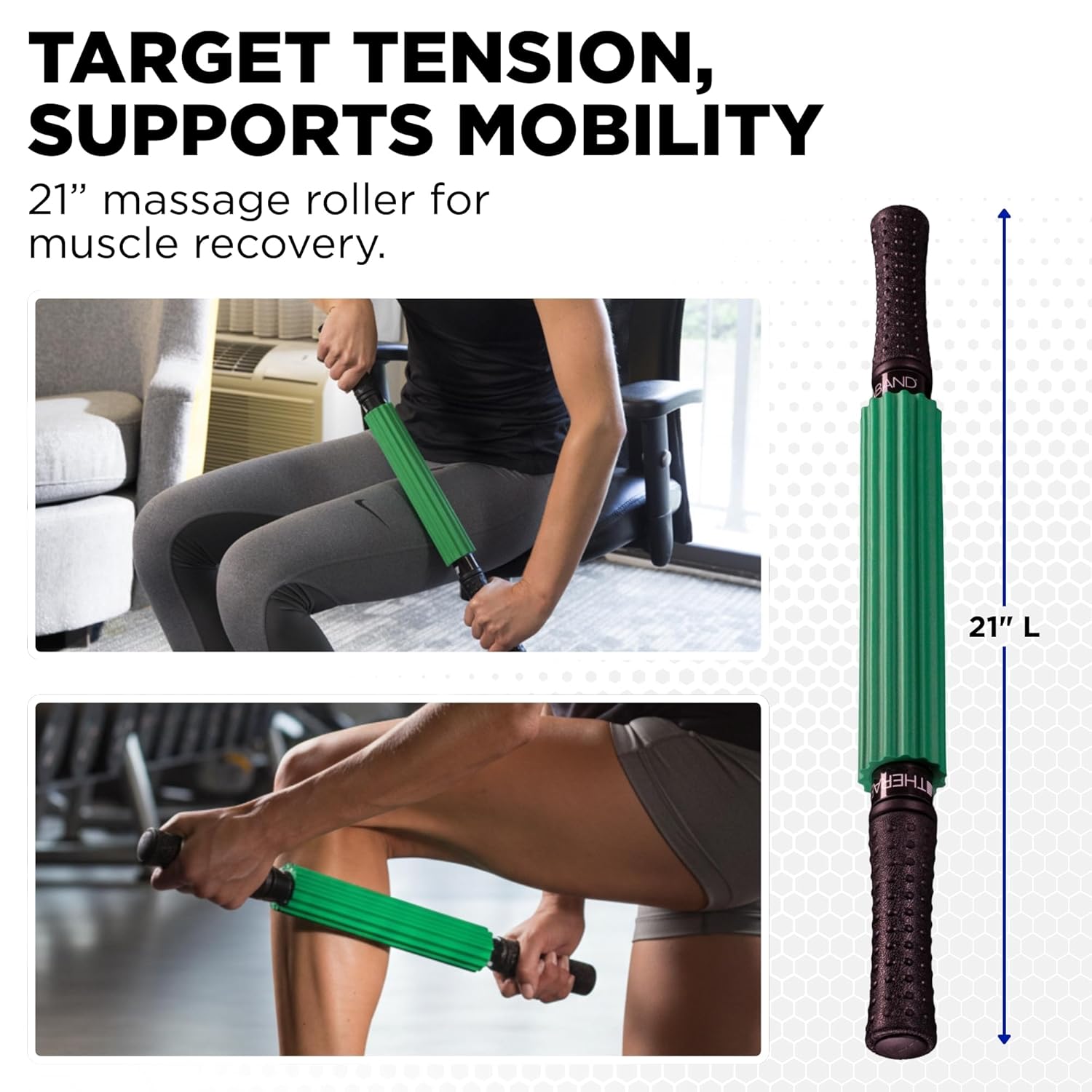 THERABAND Roller Massager +, Muscle Roller Stick for Self-Myofascial Release, Deep Tissue Massage Rolling Pin, Trigger Point Release, Muscle Soreness, Best Gifts for Runners, Athletes, Crossfit - Image 2