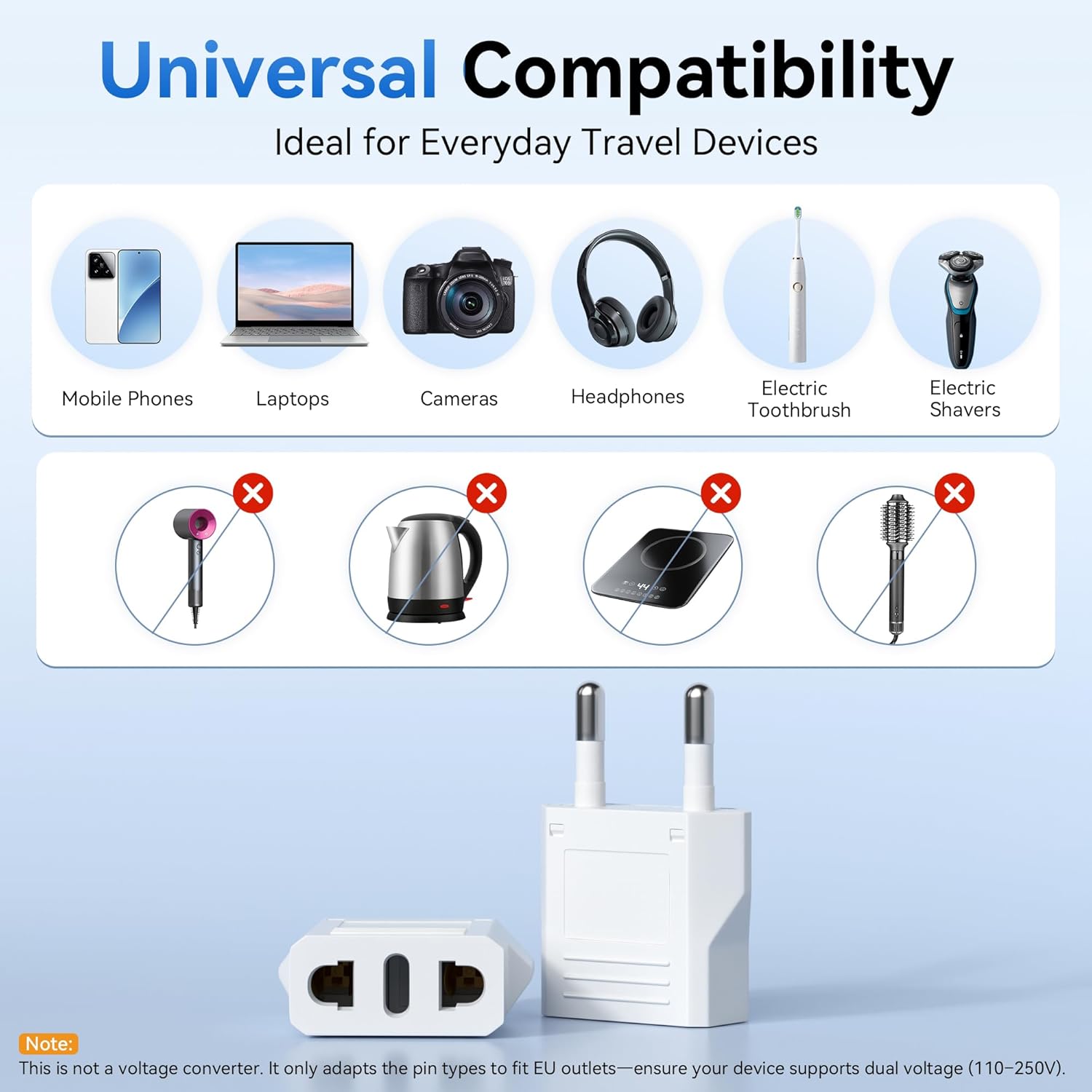 4 Pack European Travel Plug Adapter, Unidapt US to Europe Plug Adapter, European Adapter Type C Pin Adaptor, Outlet Converter America USA to Europe Italy Spain Germany France EU, Power Plug, White - Image 5