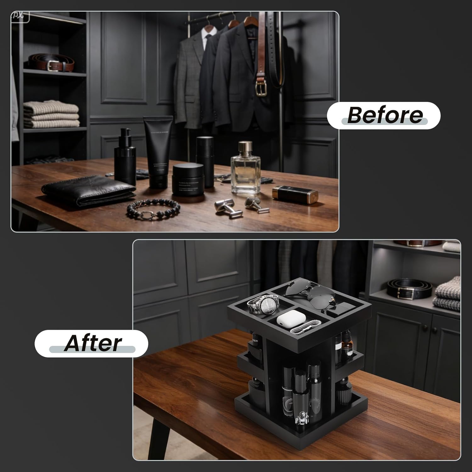 Fathers Day Gift for Men,Mens Organizer,Cologne Stand with Rotate,Mens Accessory Organizers or Valet Tray,Birthday Gift for Dad,Husband,Boyfriend,Anniversary Idea for Him,Watch,Perfume Holder - Image 9
