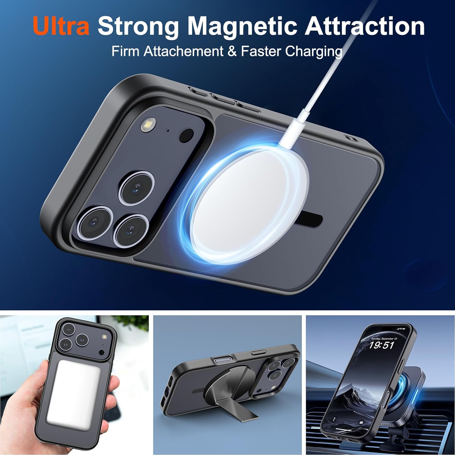 SUPFINE Magnetic for iPhone 17 Pro Max Case (Compatible with MagSafe)(Military Grade Drop Protection) Translucent Matte Shockproof with Anti-Fingerprint Phone Cover, Black - Image 5