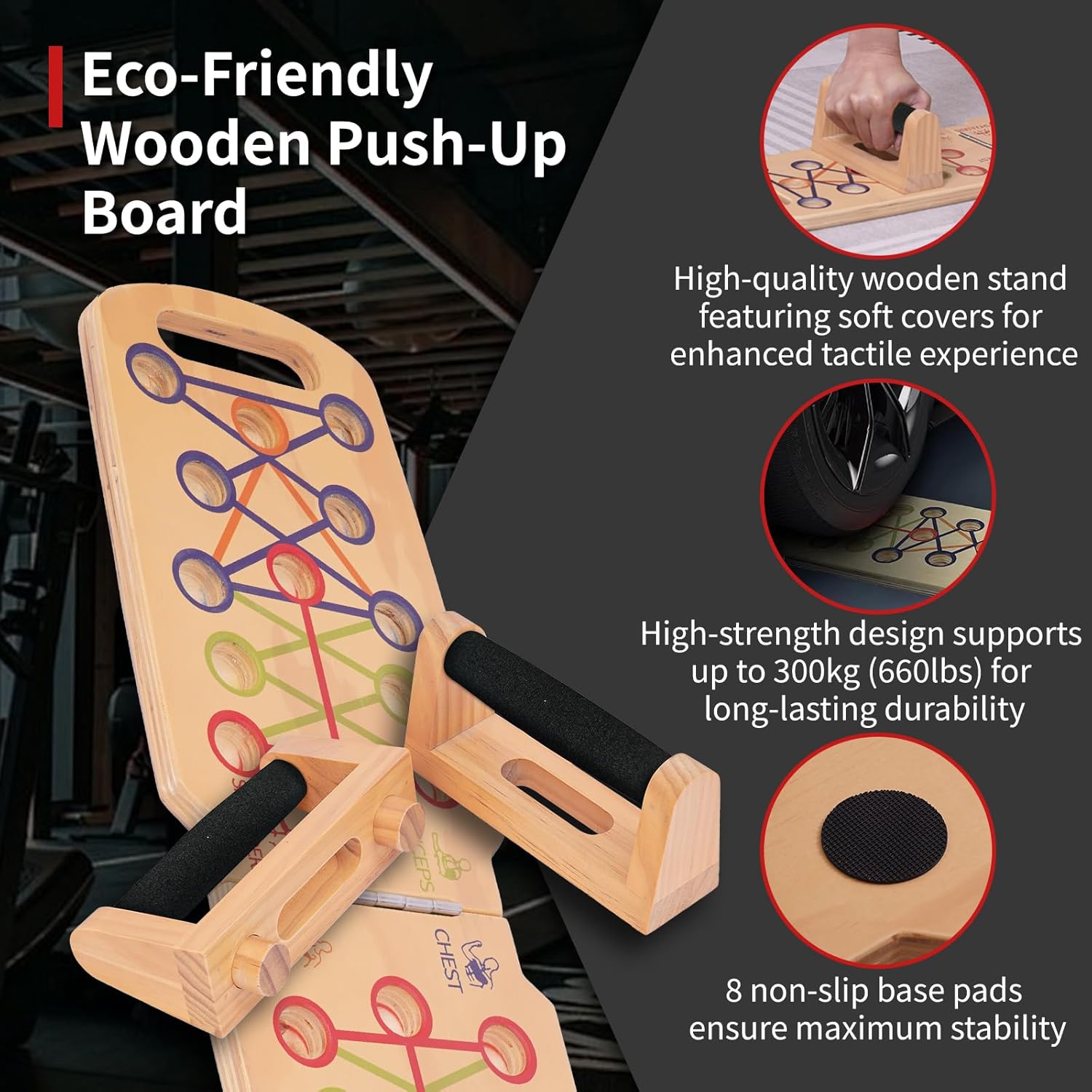 Foldable wooden Push up Board, Portable Push up Stand 14 in 1 Muscle Builder with Graphics Guide and 2 Solid Wood Pushup Handles - Image 4