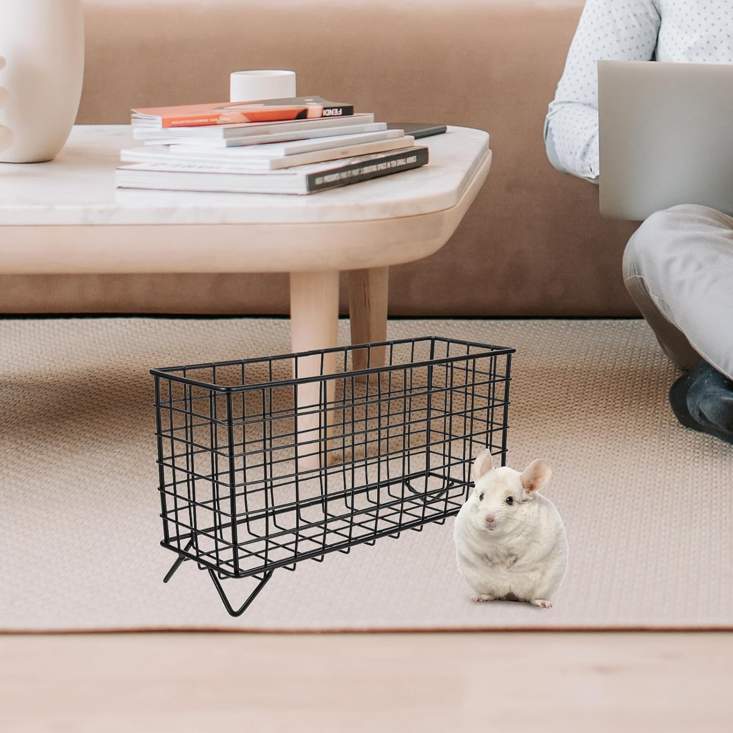 Rabbit Hay Feeder Rack with Metal Frame, Wear-Resistant Hanging Hay Holder for Cage, Convenient Small Animal Feeder Suitable for Rabbits and Guinea Pigs - Image 4