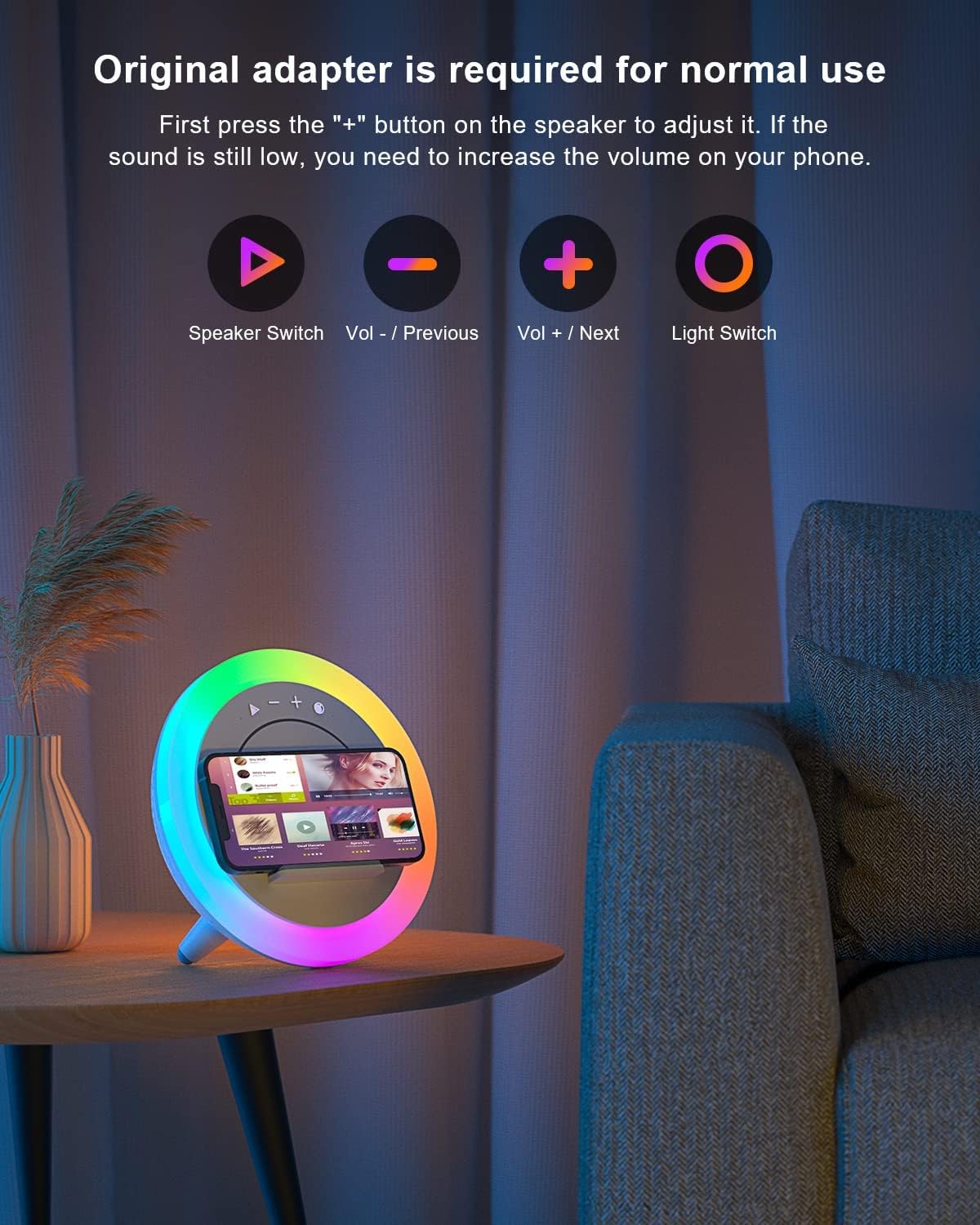 Swarmir Bluetooth Speaker with Lights, Wireless Charging Speaker, Best Birthday Gift Ideas Teenage,Applicable for Bedroom/Teen Girl Gifts(5W Wireless Charging) - Image 2