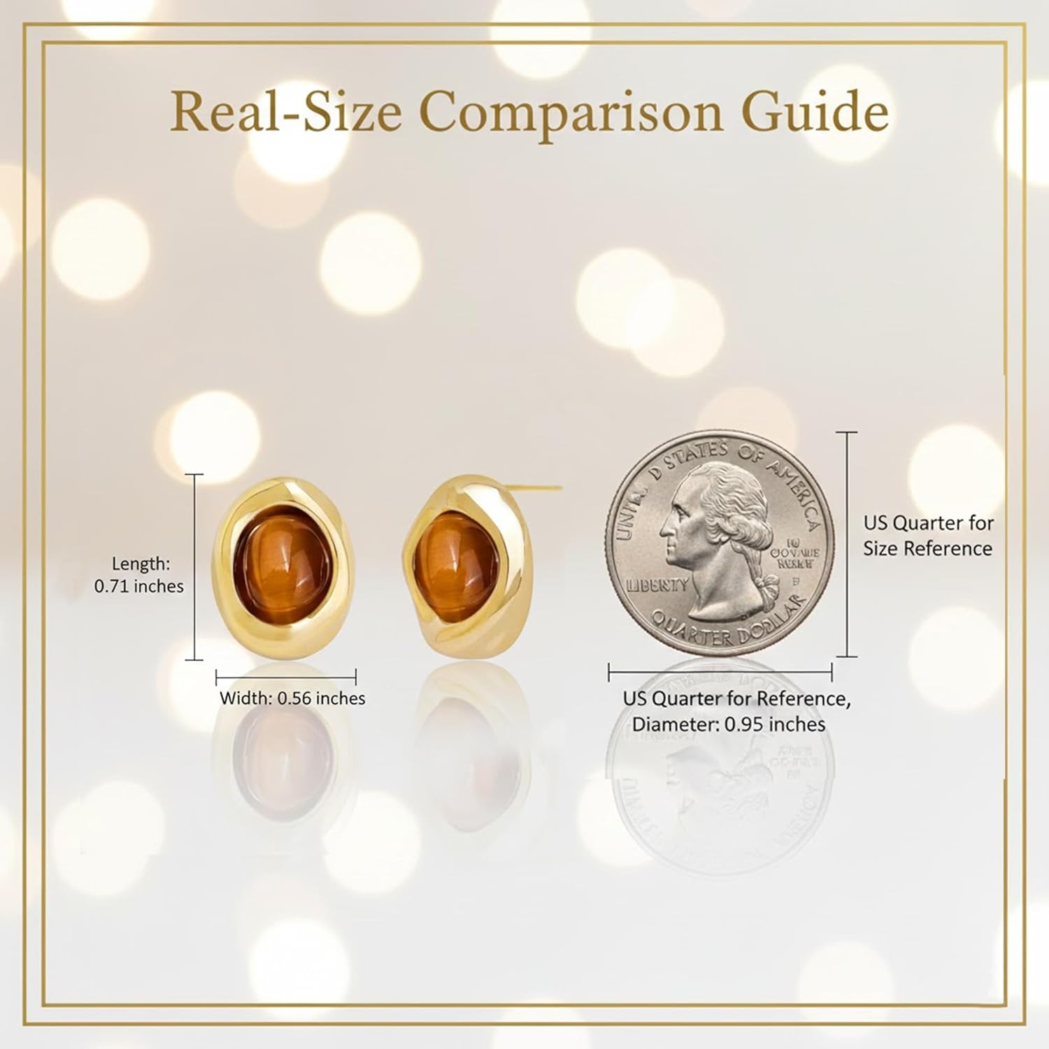 Jean Beau Chunky Gold Stone Stud Earrings for Women, Trendy Natural Gemstone Hypoallergenic Earing Valentine Jewelry Gift - Image 3