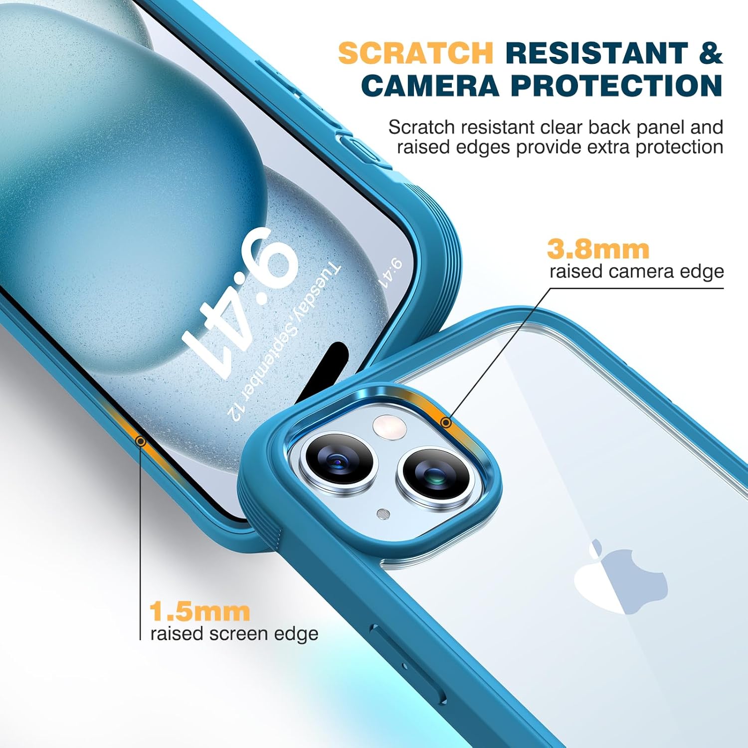 Diaclara Designed for iPhone 15 Case, Full Body Rugged Case with Built-in Touch Sensitive Anti-Scratch Screen Protector, with Camera Lens Protector for iPhone 15 6.1" (Wave Blue) - Image 5