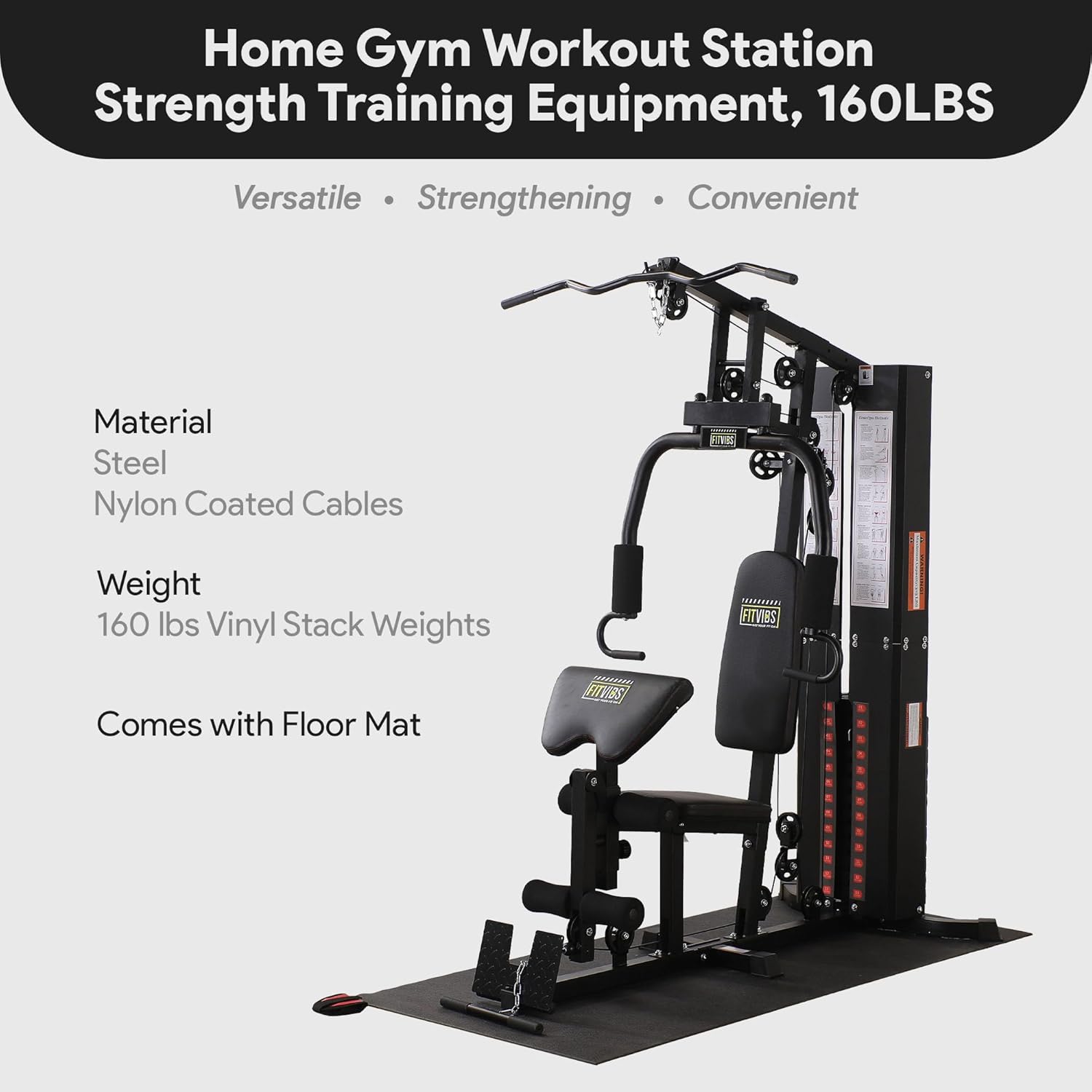 BalanceFrom Multifunctional Steel Frame Home Gym Machine with Floor Mat – Strength Training Workout Station with 160-Pound Weight Stack, Lat Pull & Low Row Bars, 4-Roll Leg Developer & Press - Image 4