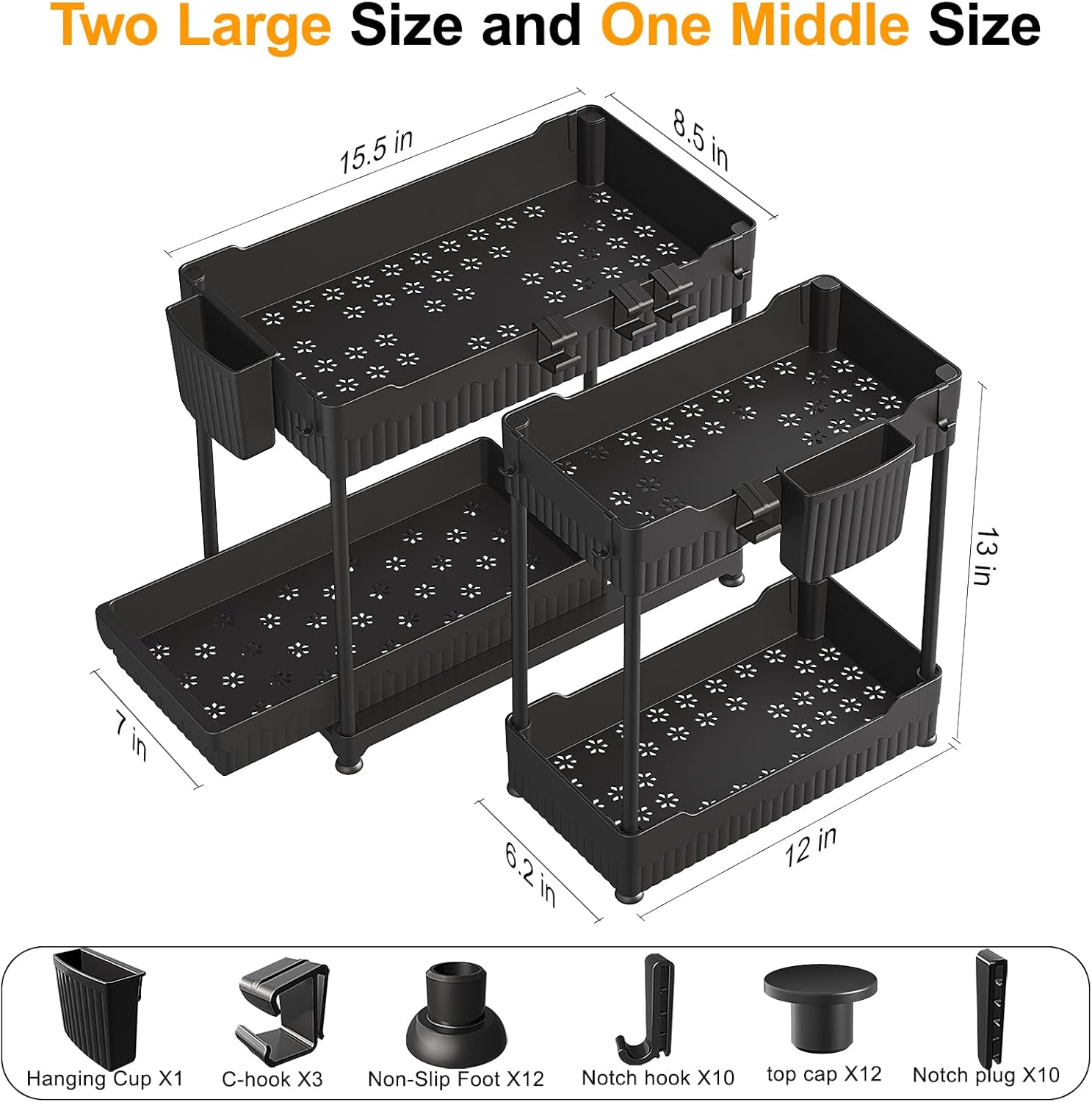 Sevenblue 3 Pack Under Sink Organizers,2-Tier Multi-Use Kitchen and Bathroom Organizers and Storage with Sliding Drawers,Bathroom Cabinet Organizer (Black,12.8 Inch) - Image 2