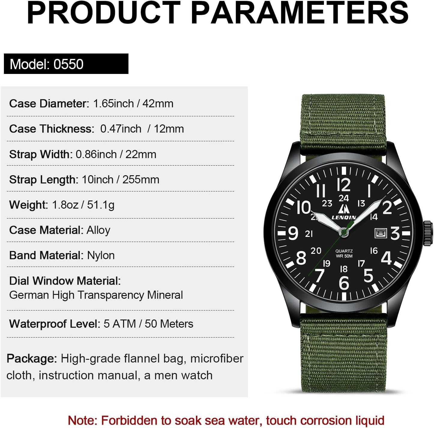 LN LENQIN Mens Watches Unisex Military Sport Nylon Strap Stylish Luminous Fashion Analog Quartz Watch for Men Waterproof Army Tactical Casual Wristwatch - Image 5
